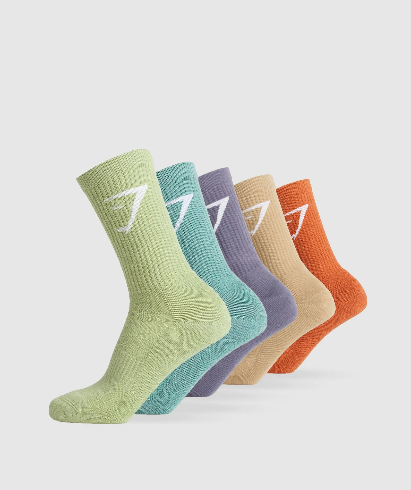 Gymshark Crew Socks 5pk - Orange/Brown/Purple/Blue/Green sold by Gymshark