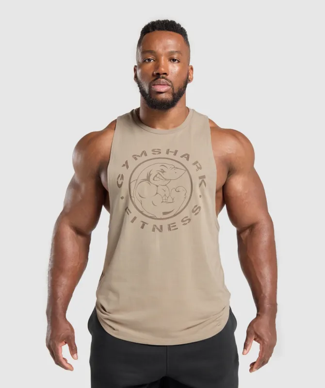 Gymshark Legacy Drop Arm Tank - Cement Brown sold by Gymshark