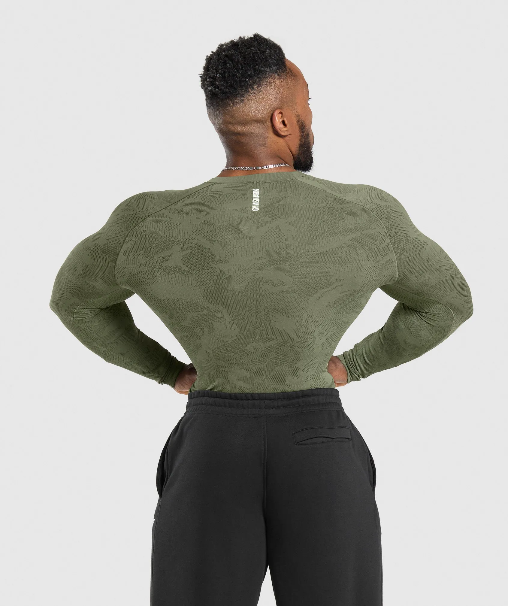 Gymshark Geo Seamless Long Sleeve T-Shirt - Core Olive/Deep Olive Green sold by Gymshark product image thumbnail 5