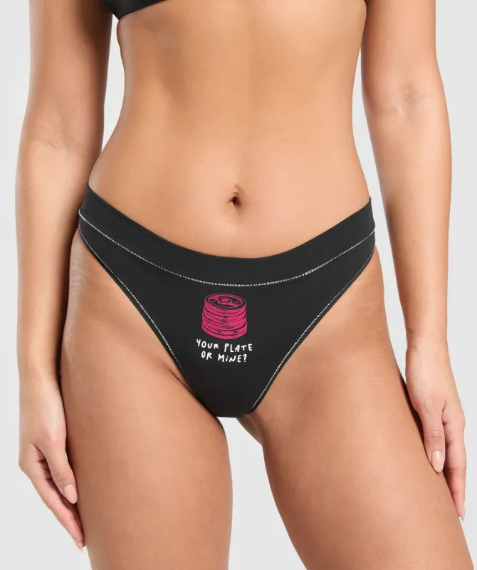 Gymshark Your Plate or Mine Cotton Thong - Black sold by Gymshark