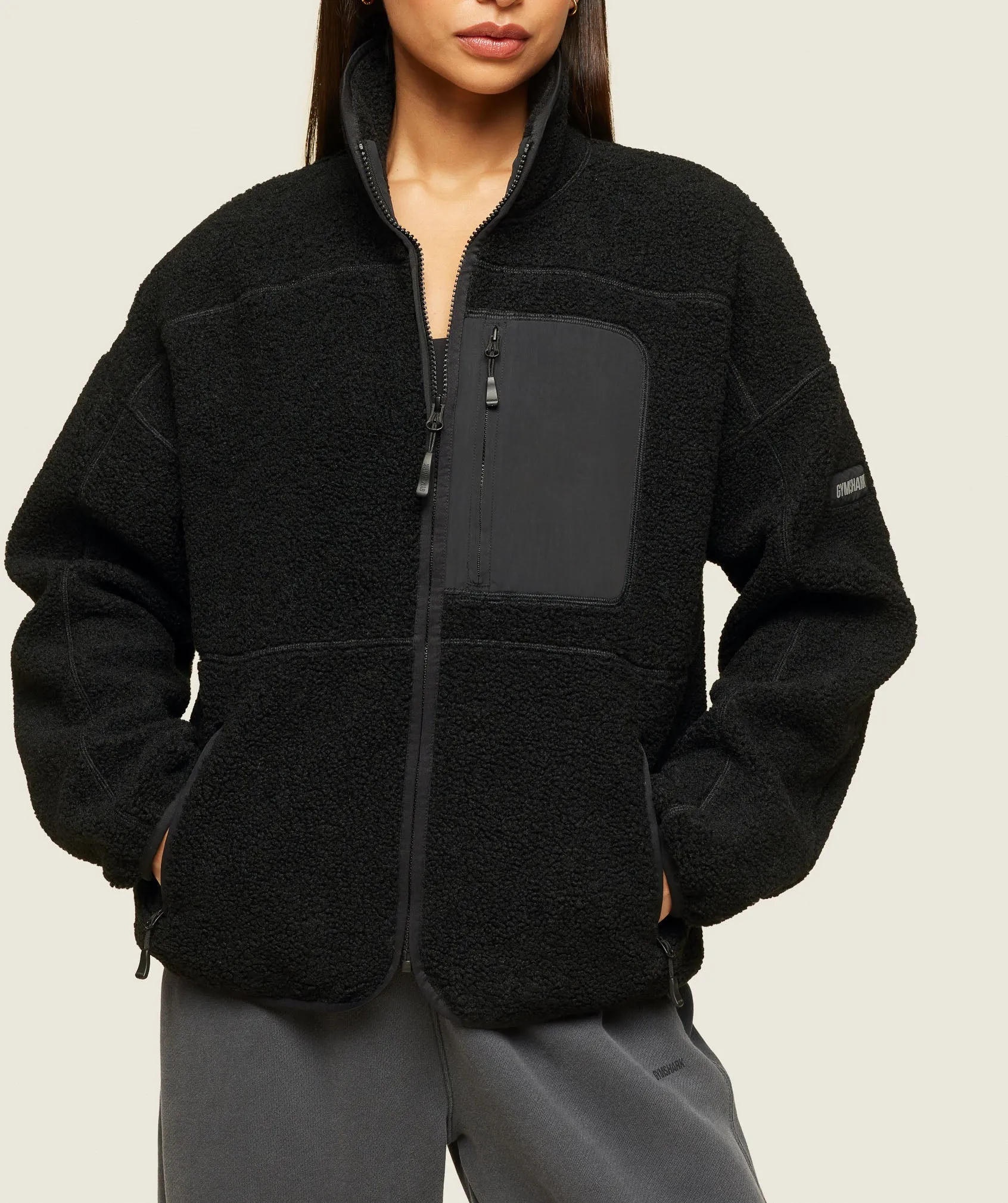 Gymshark Everywear Zip Up Sherpa Jacket - Black sold by Gymshark product image thumbnail 3