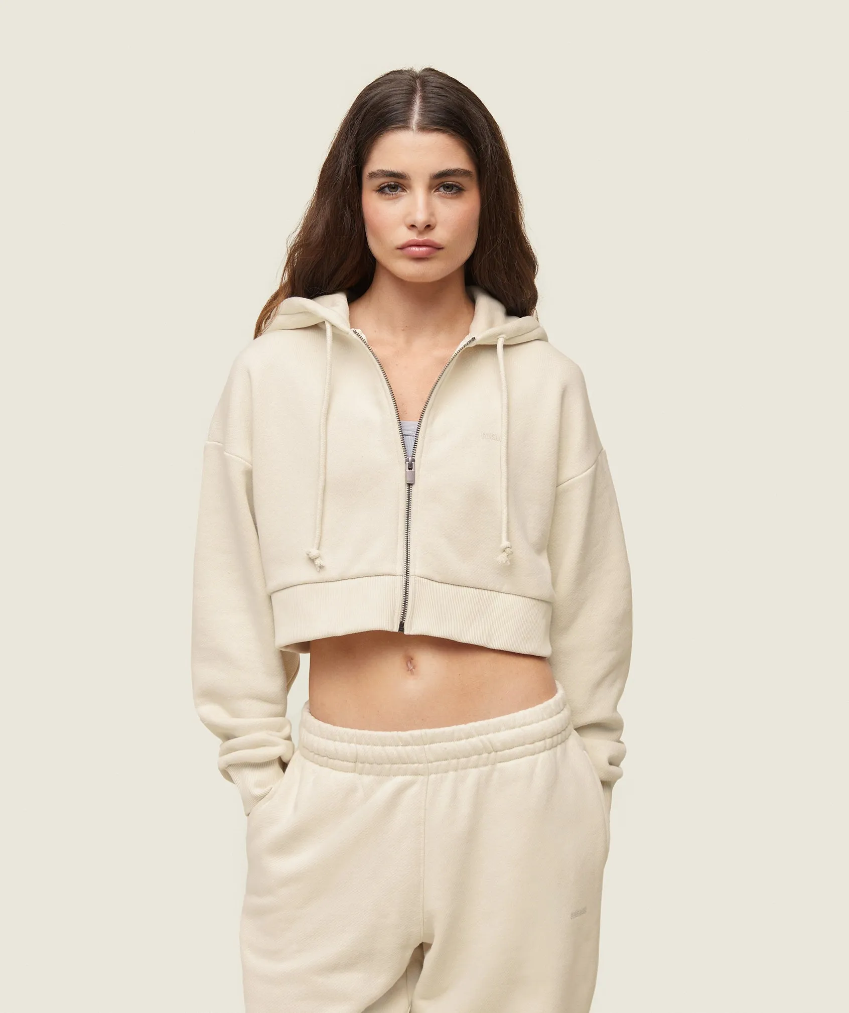 Gymshark everywear Cropped Zip Hoodie - Oat White sold by Gymshark