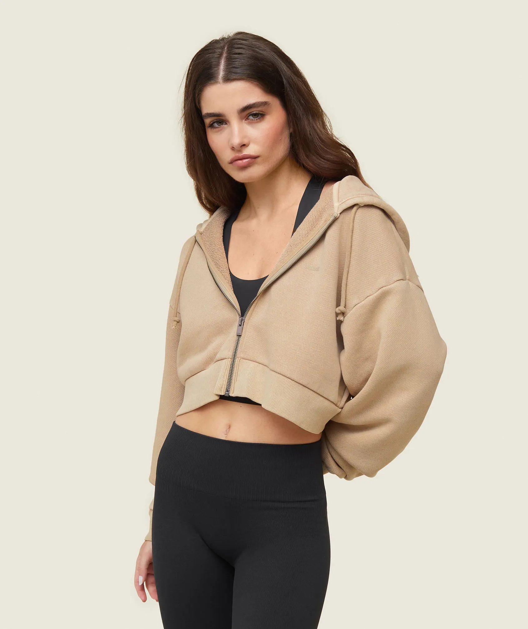 Gymshark everywear Cropped Zip Hoodie - Deep Beige sold by Gymshark