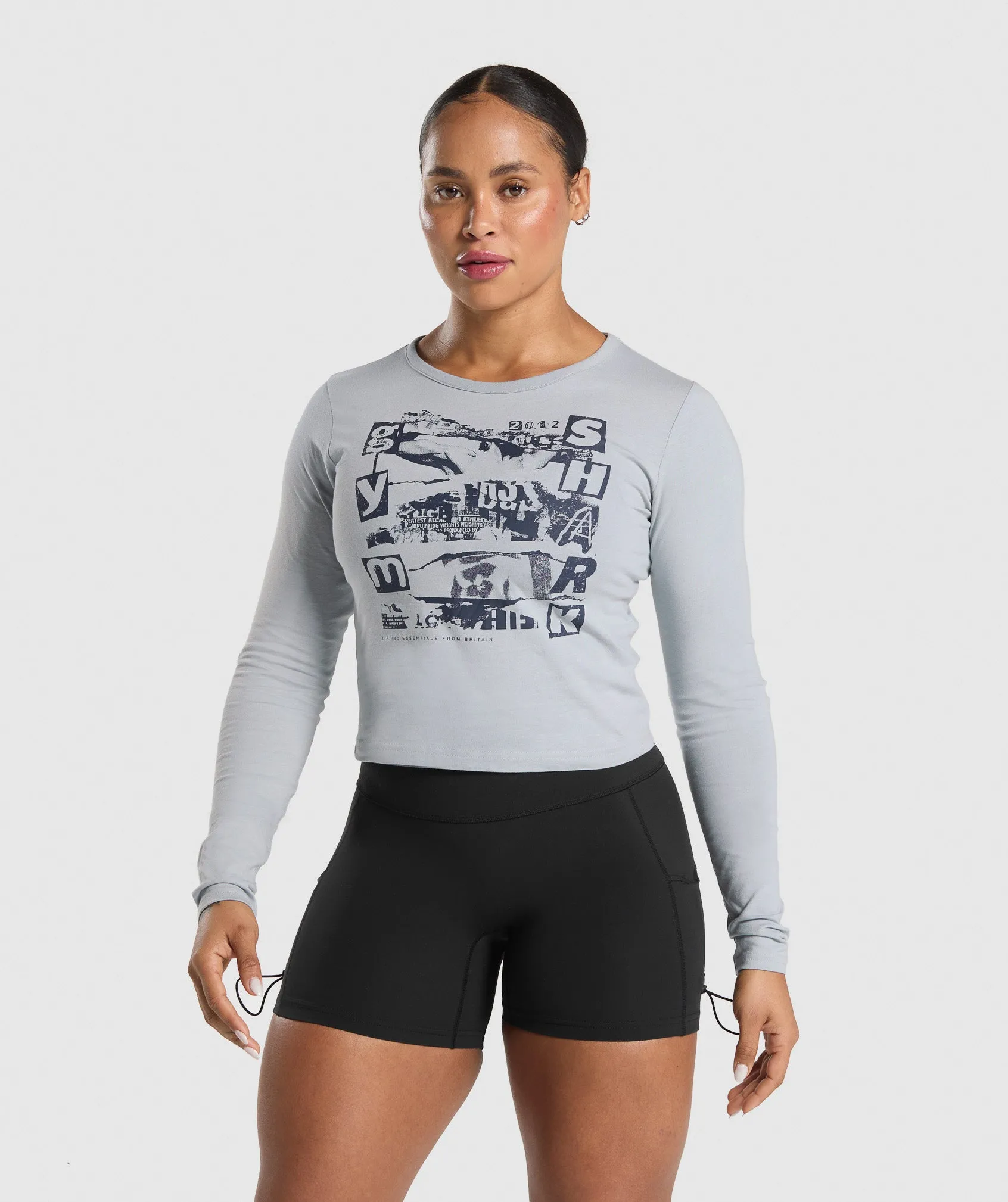 Gymshark Punk Graphic Long Sleeve Midi Top - Ice Grey sold by Gymshark