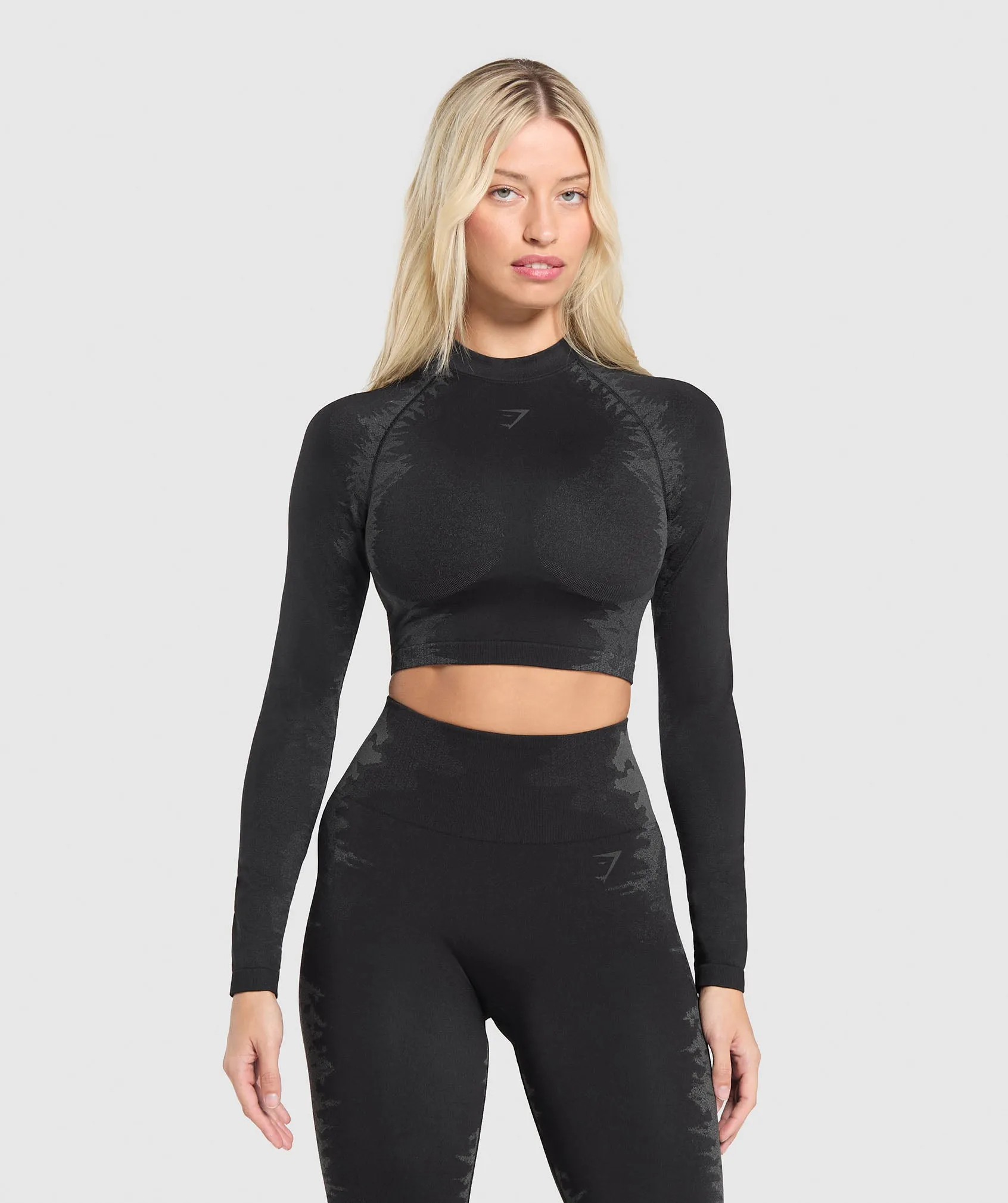 Gymshark Caged Seamless Long Sleeve Crop Top - Black/Graphite Grey sold by Gymshark