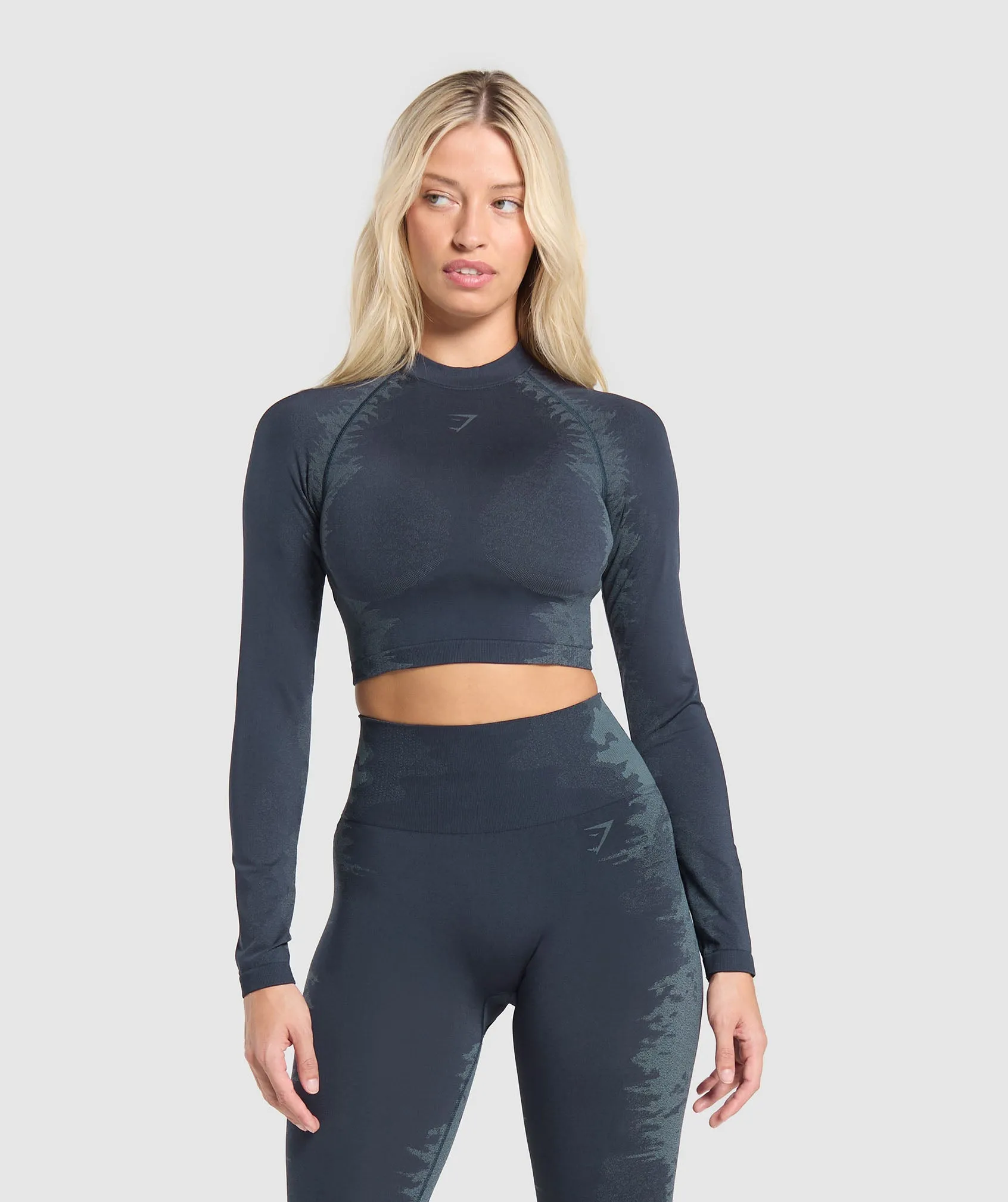Gymshark Caged Seamless Long Sleeve Crop Top - Heavy Blue/Iron Blue sold by Gymshark