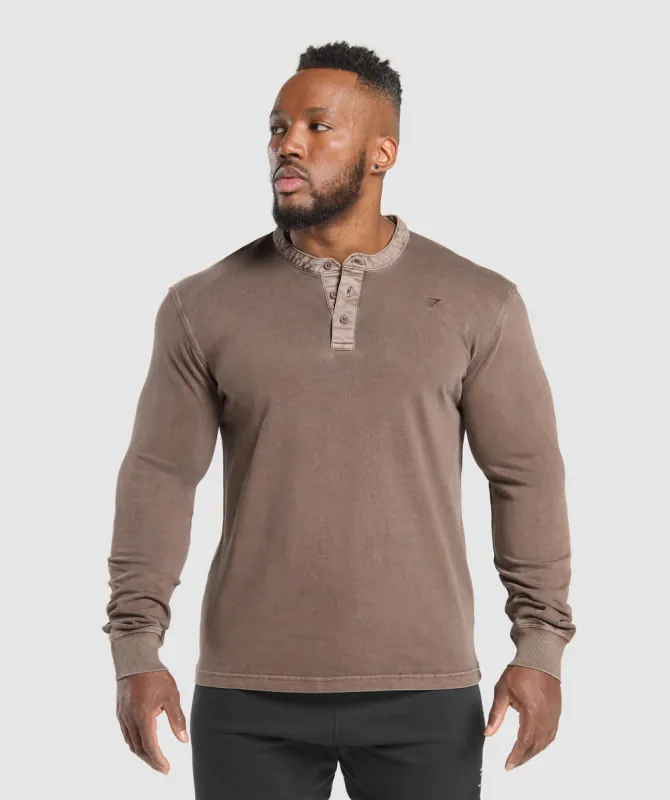 Gymshark Heavyweight Woven Collar Henley - Soft Brown sold by Gymshark