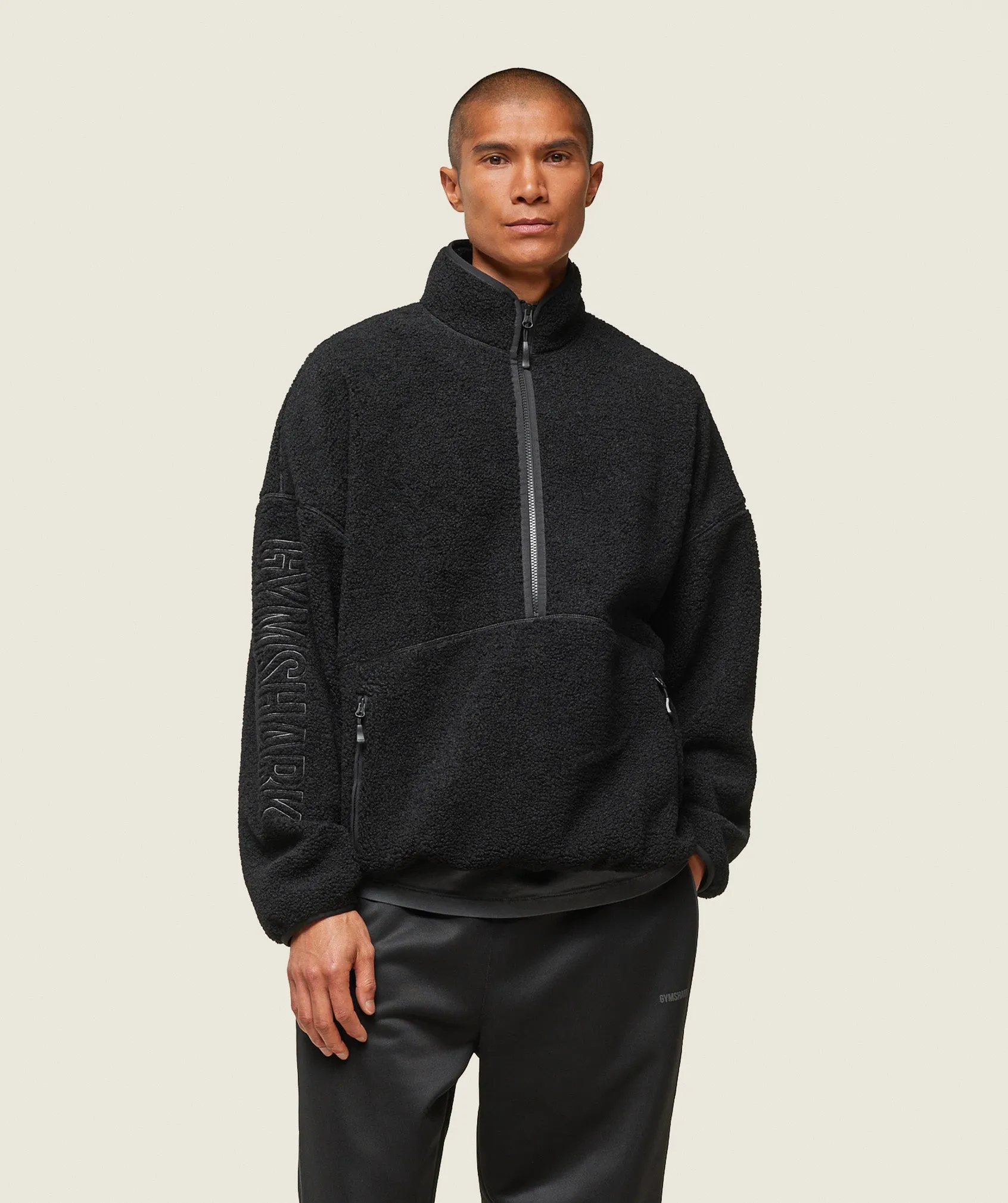 Gymshark everywear Half Zip Sherpa Jacket - Black sold by Gymshark