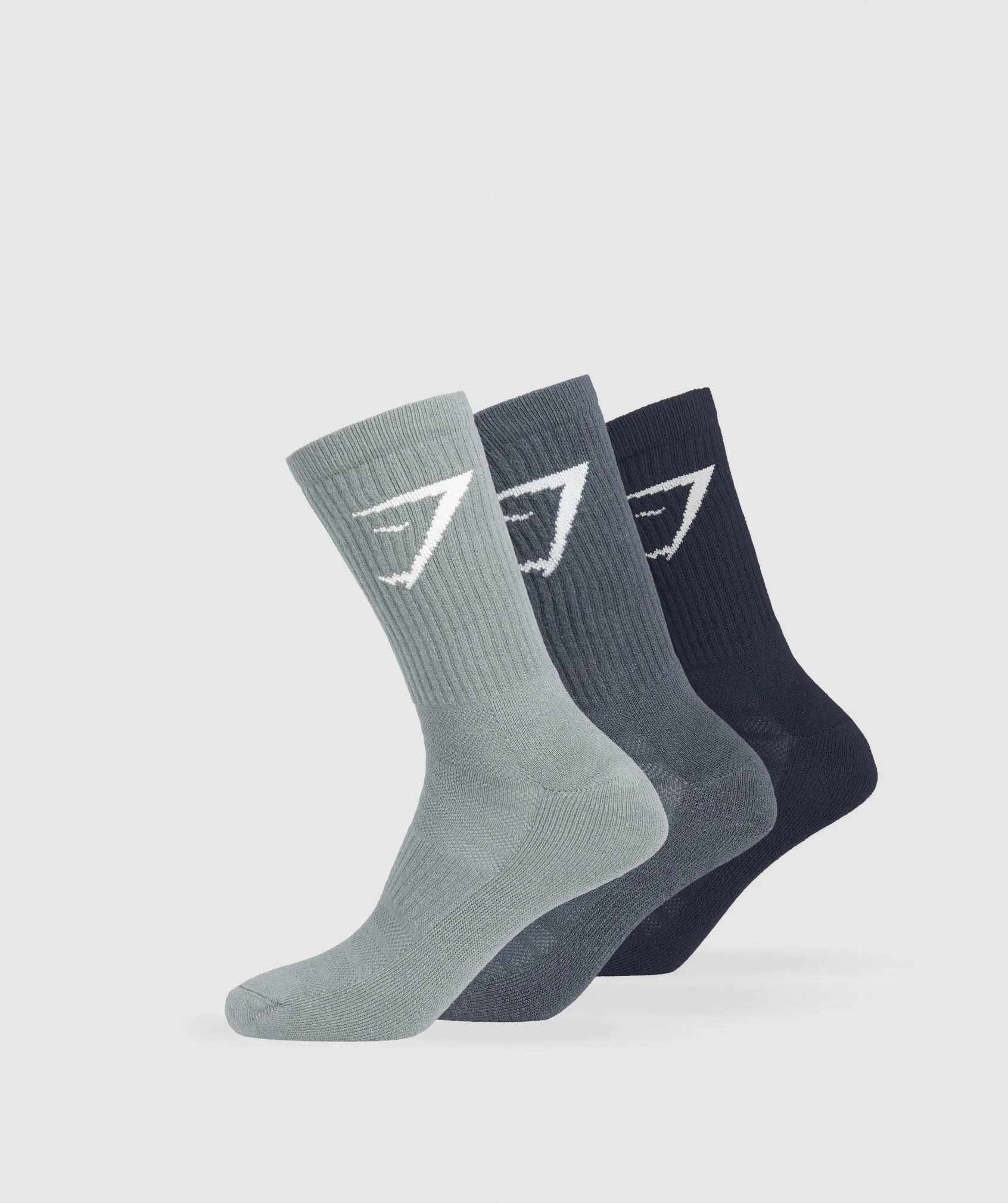 Gymshark Crew Socks 3pk - Heavy Blue/Iron Blue/Denim Grey sold by Gymshark