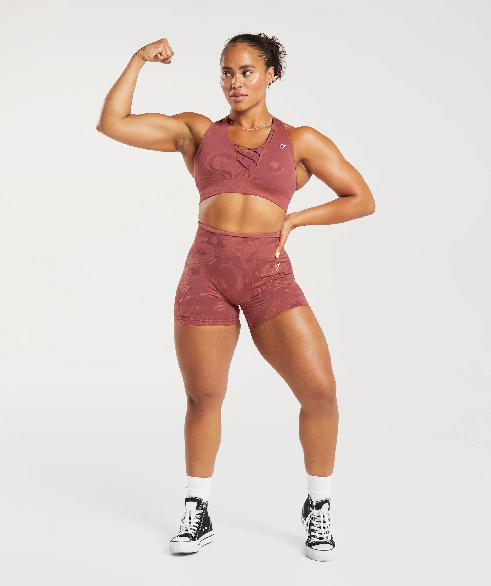 Gymshark Adapt Camo Seamless Ribbed Sports Bra - Soft Berry/Sunbaked Pink sold by Gymshark product image thumbnail 4