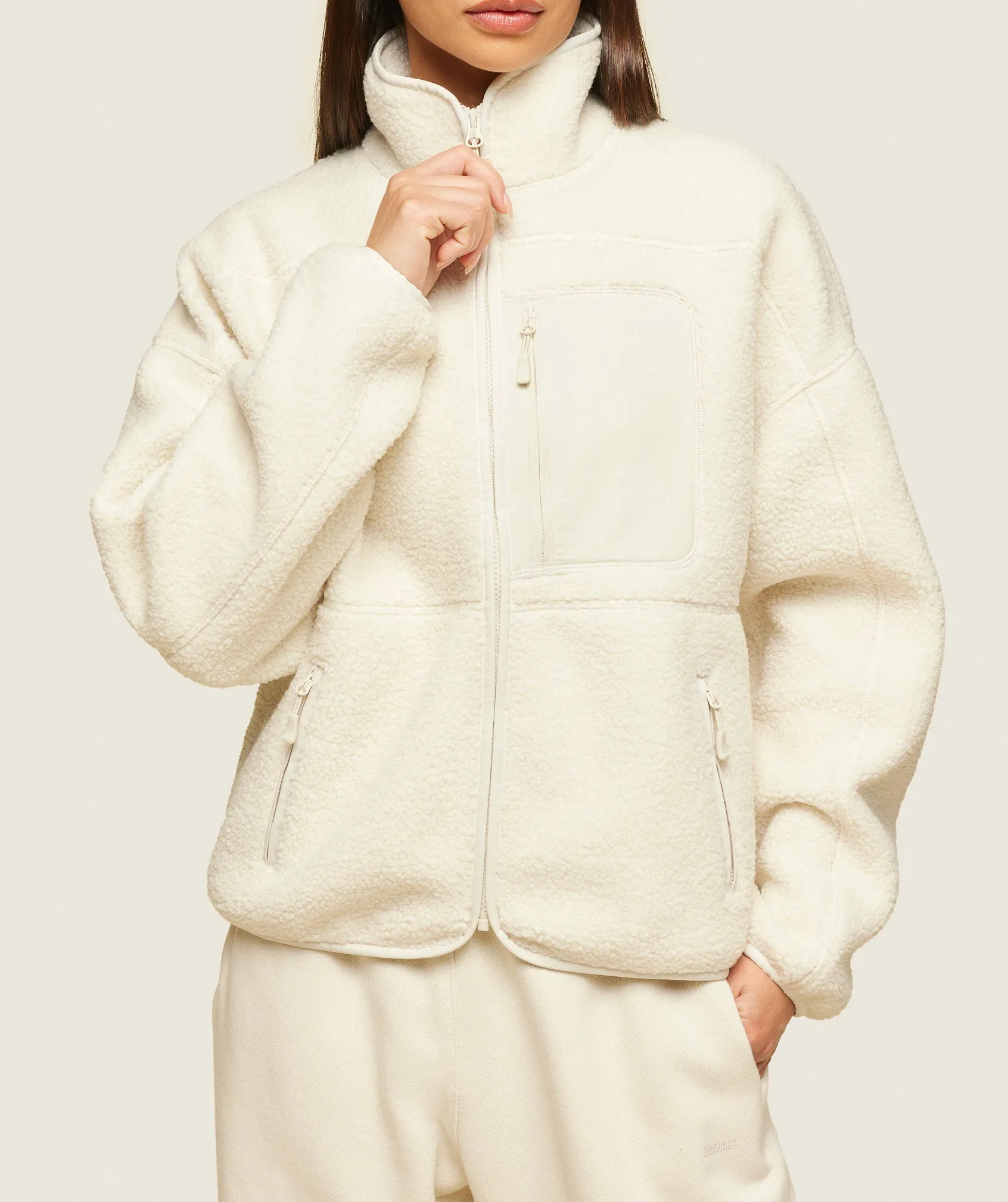 Gymshark everywear Zip Up Sherpa Jacket - Oat White sold by Gymshark product image thumbnail 3