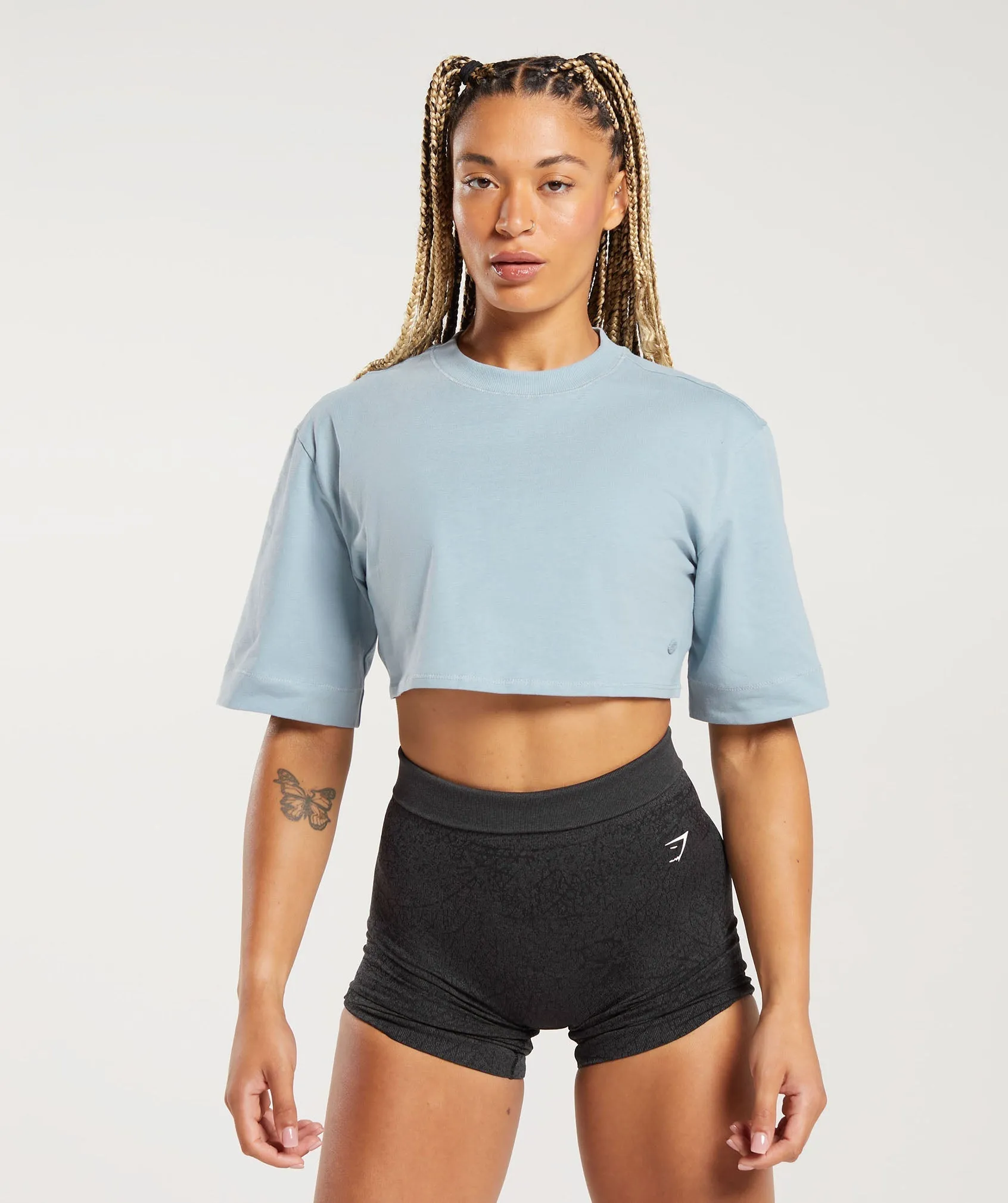 Gymshark Cotton Boxy Crop Top - Salt Blue sold by Gymshark