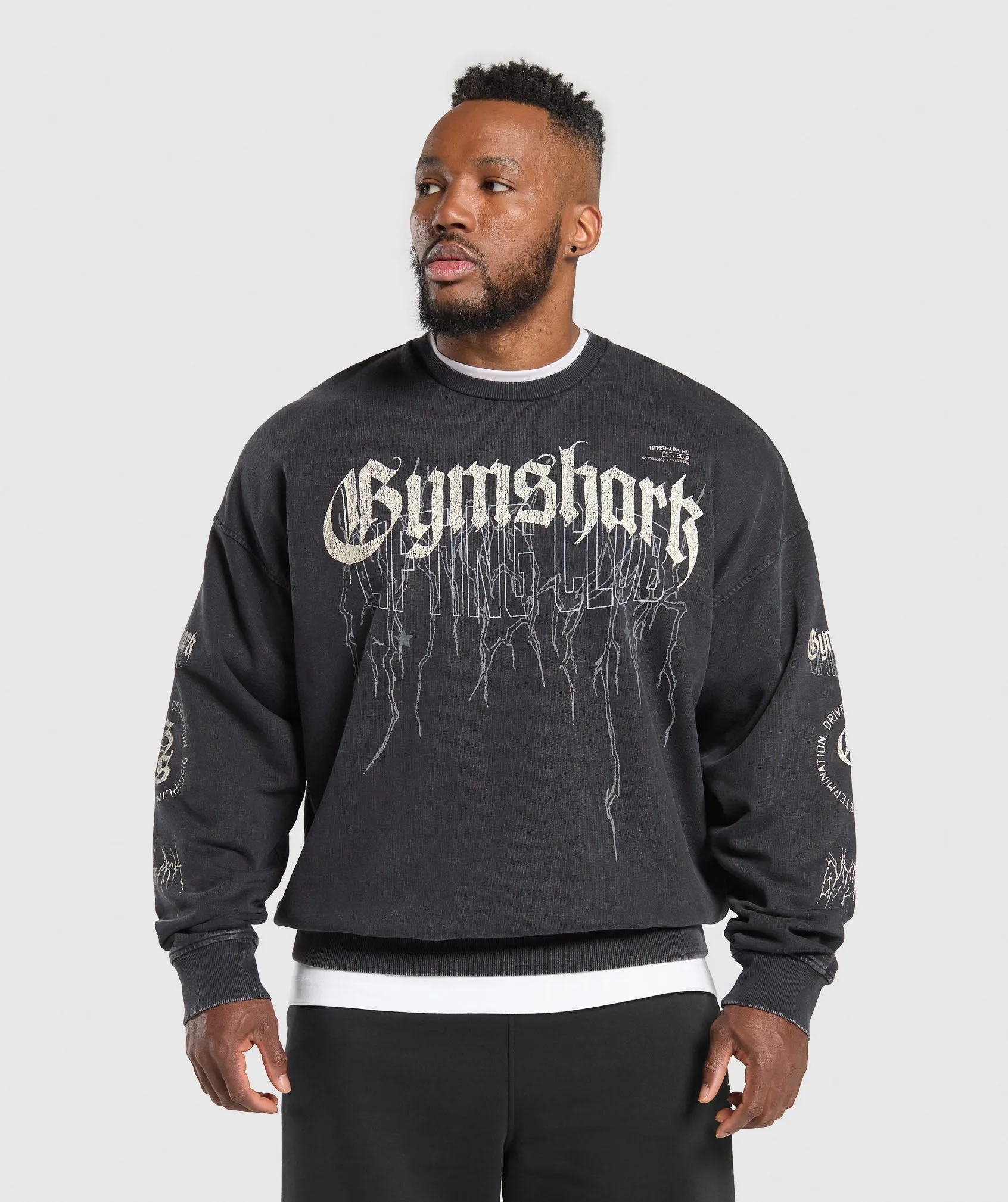 Gymshark Distressed Graphic Crew - Black Acid Wash sold by Gymshark