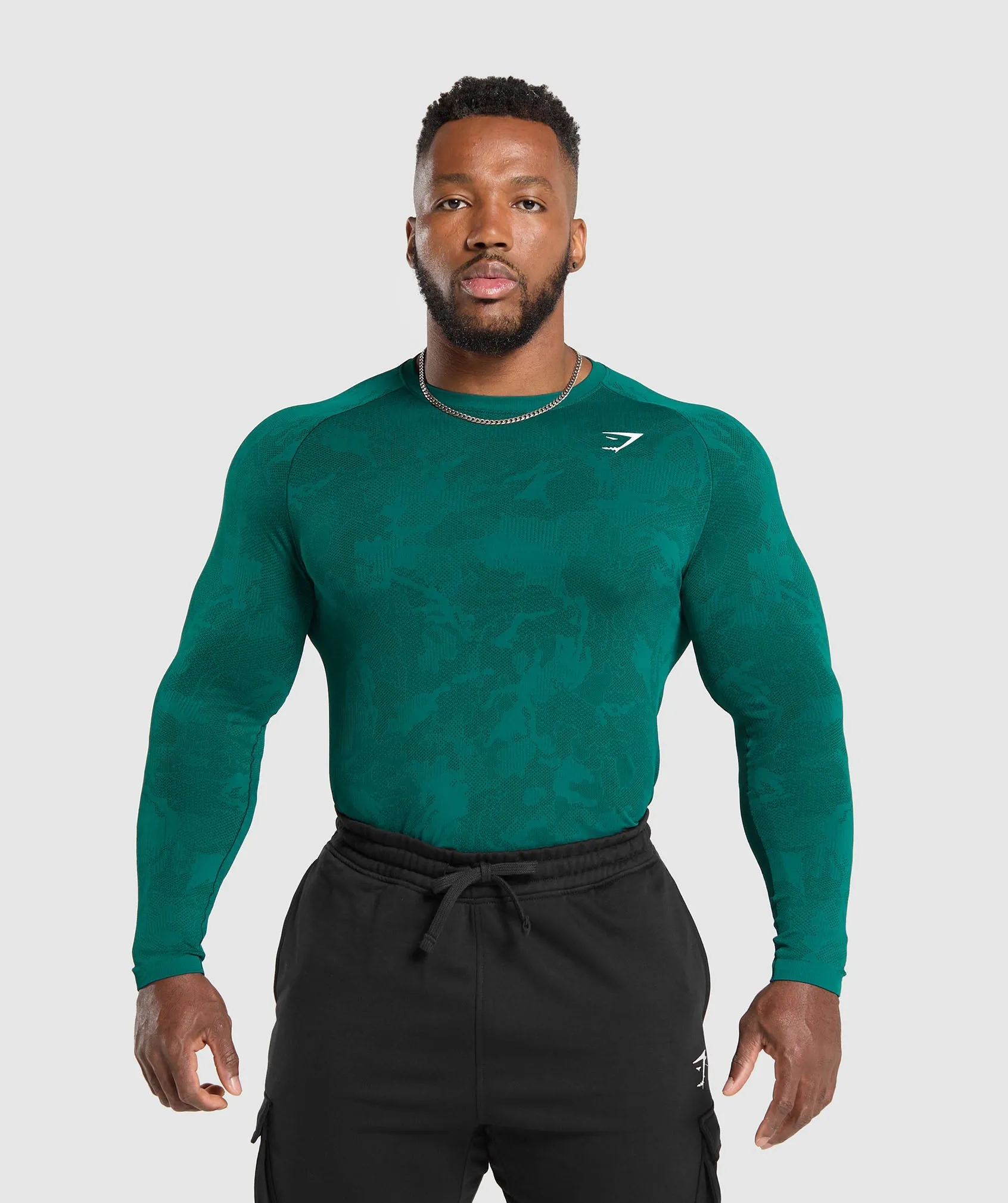 Gymshark Geo Seamless Long Sleeve T-Shirt - Motivate Teal/Strong Teal sold by Gymshark