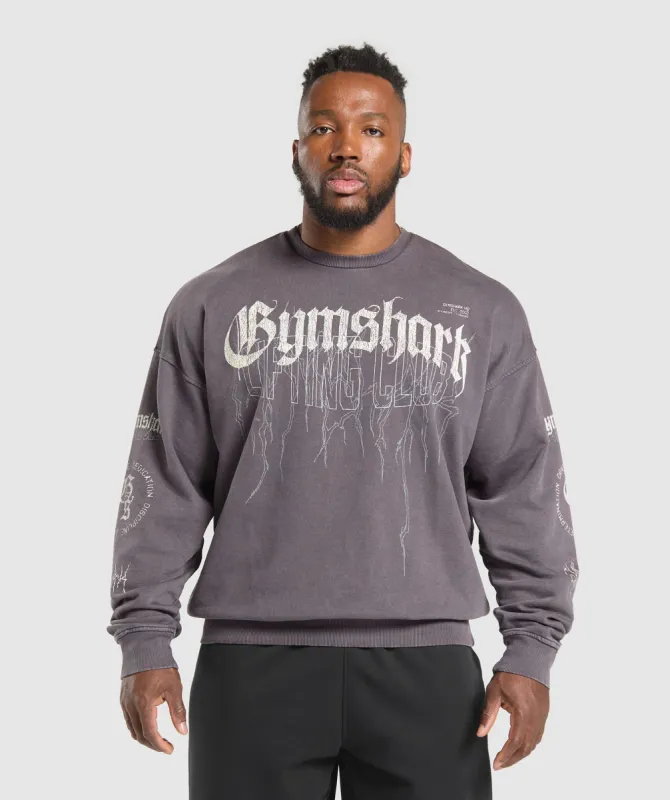 Gymshark Distressed Graphic Crew - Brushed Purple Acid Wash sold by Gymshark