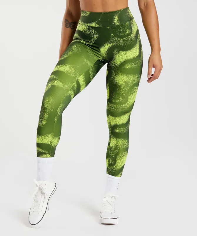 Power Regular Leggings - Moss Olive Print sold by Gymshark