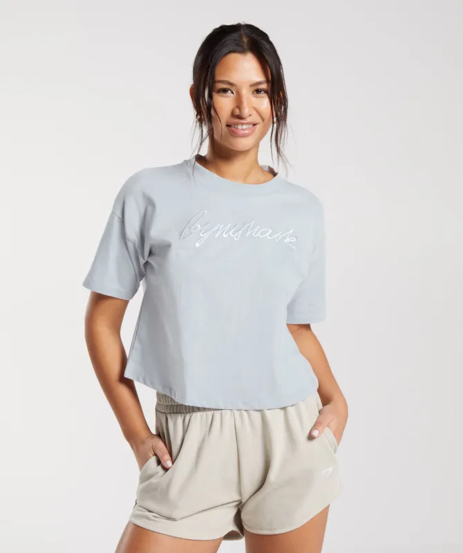 Gymshark Embroidered Graphic Midi T-Shirt - River Stone Grey sold by Gymshark