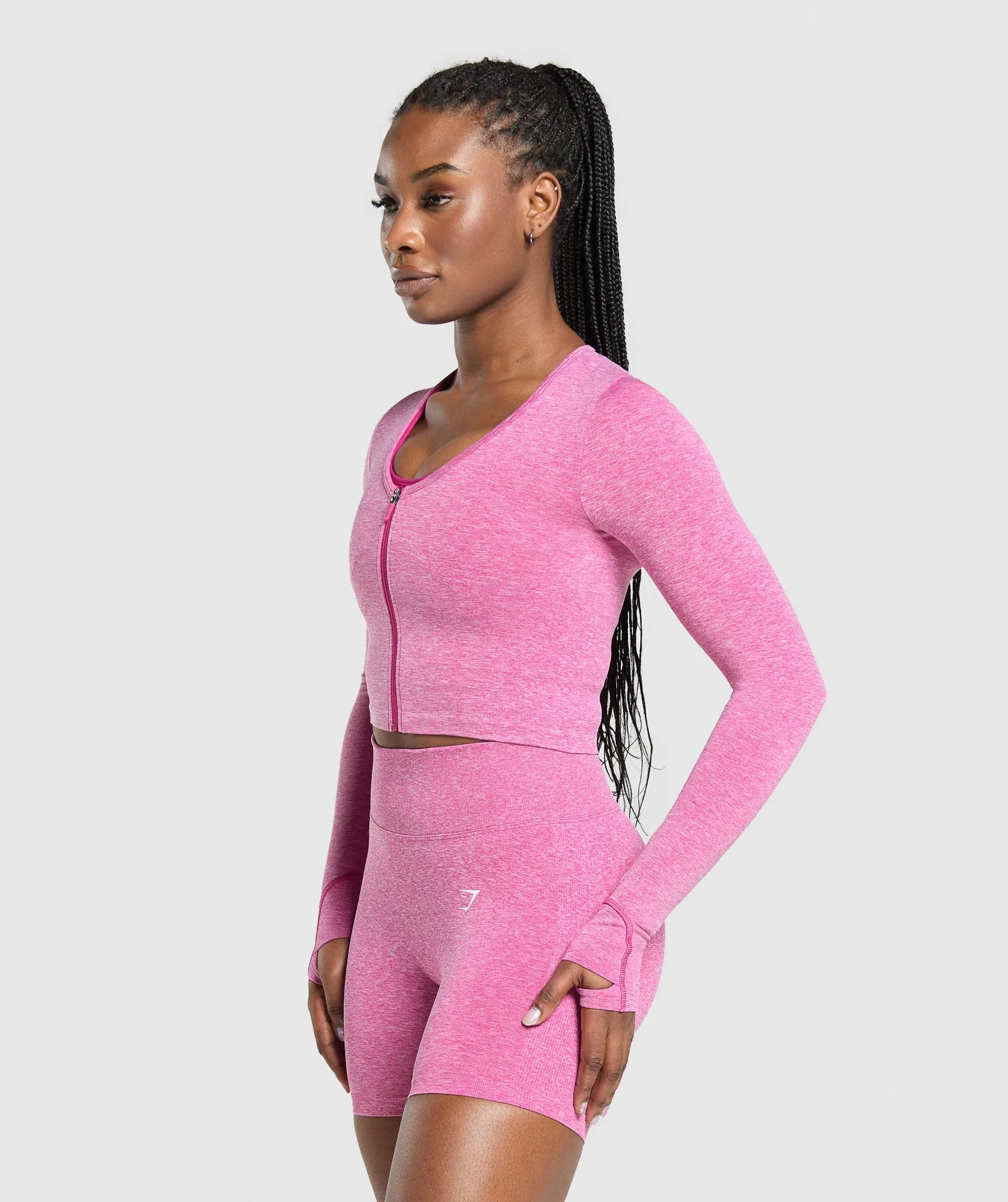 Gymshark Lift Seamless Zip Up Jacket - Winning Pink/White Marl sold by Gymshark product image thumbnail 3