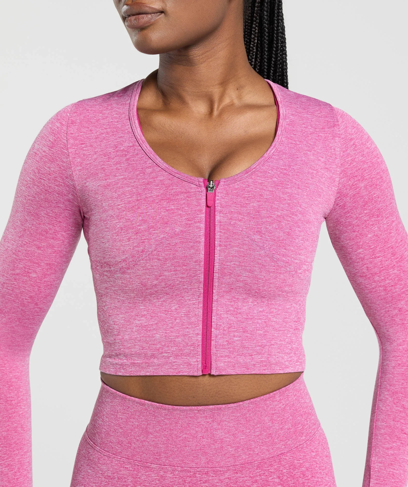 Gymshark Lift Seamless Zip Up Jacket - Winning Pink/White Marl sold by Gymshark product image thumbnail 4
