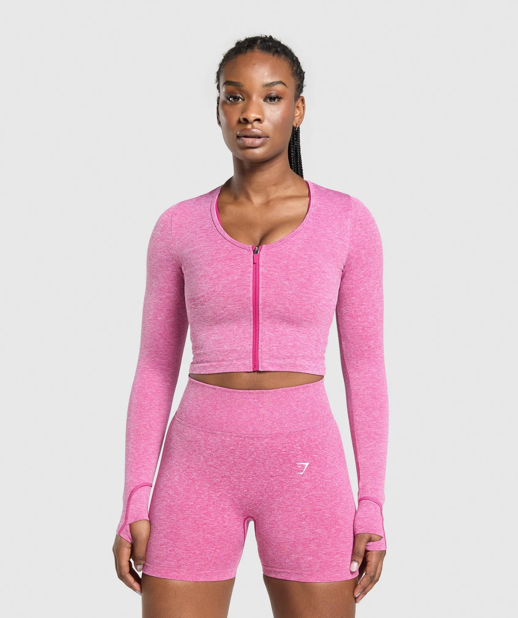 Gymshark Lift Seamless Zip Up Jacket - Winning Pink/White Marl sold by Gymshark