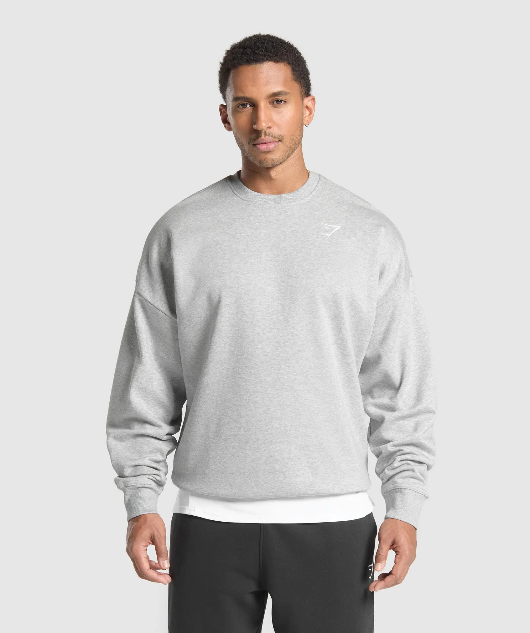 Gymshark Oversized Crest Crew - Light Grey Core Marl sold by Gymshark
