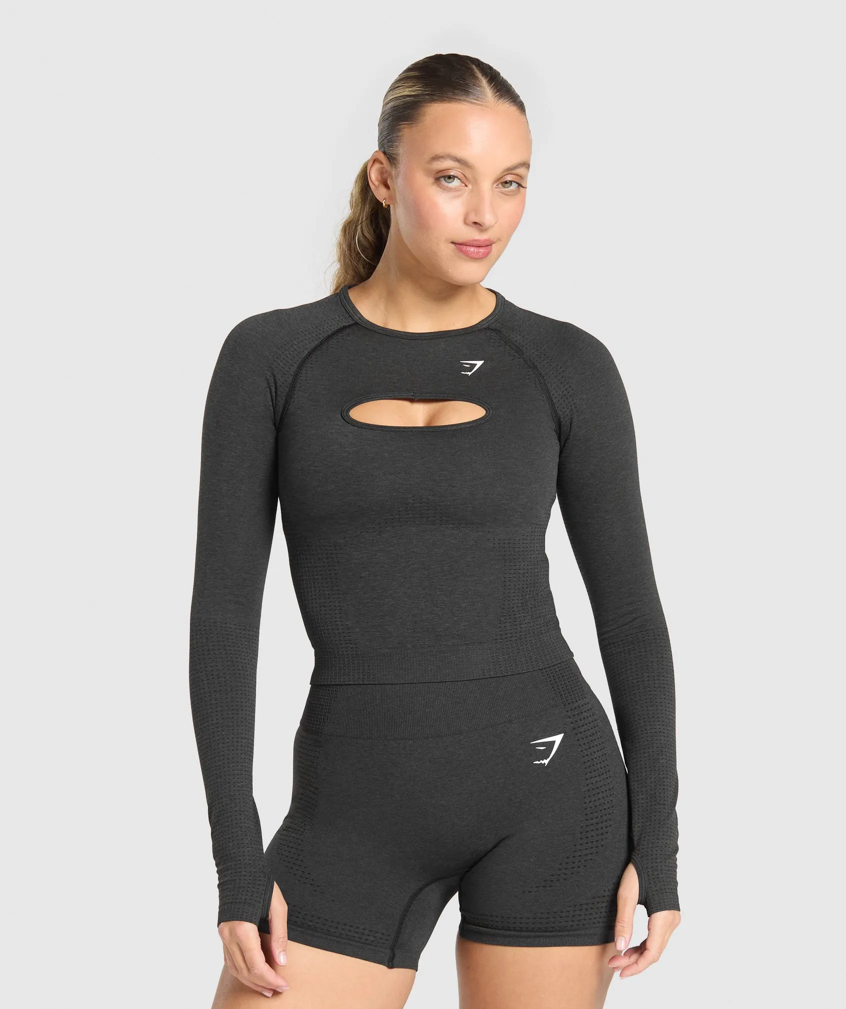 Gymshark Vital Long Sleeve Cut Out Top - Black Marl sold by Gymshark