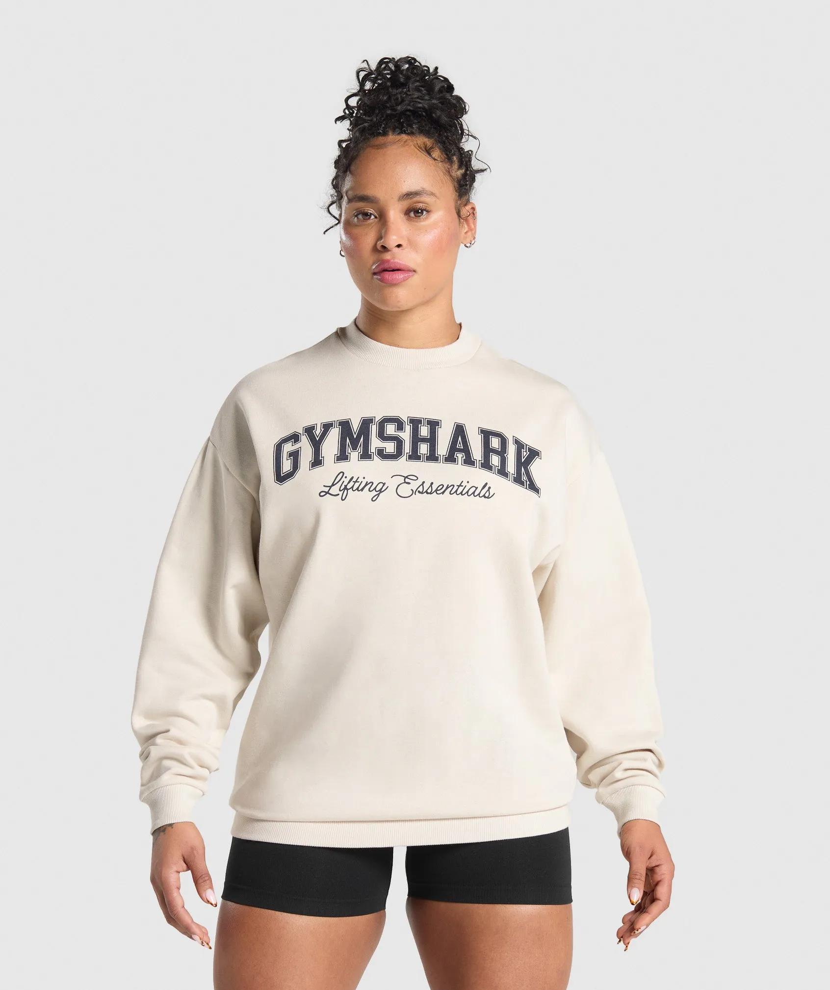 Gymshark Lifting Essentials Graphic Brushed Oversized Sweatshirt - Oat White sold by Gymshark