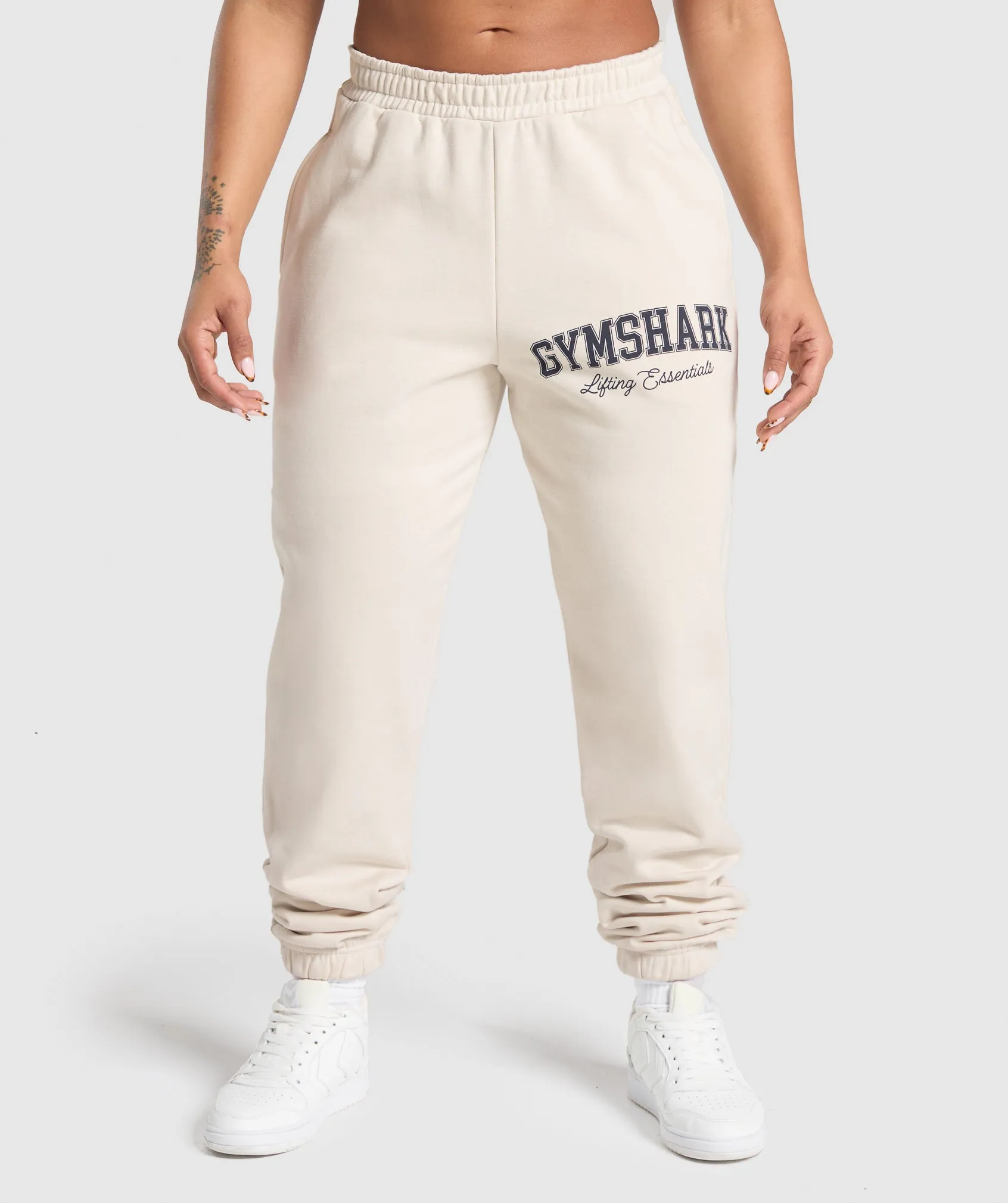 Gymshark Lifting Essentials Graphic Brushed Oversized Joggers - Oat White sold by Gymshark