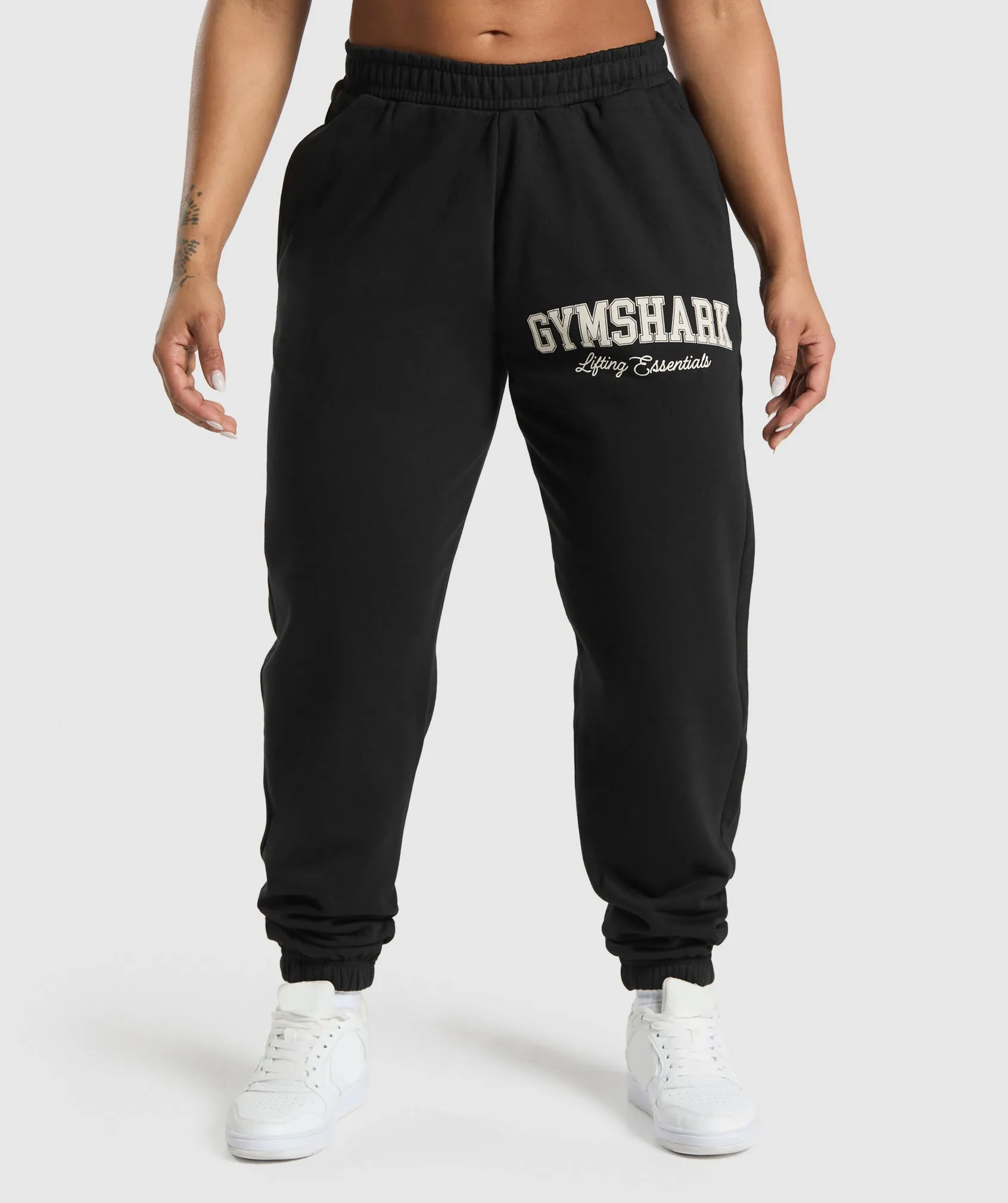 Gymshark Lifting Essentials Graphic Brushed Oversized Joggers - Black sold by Gymshark