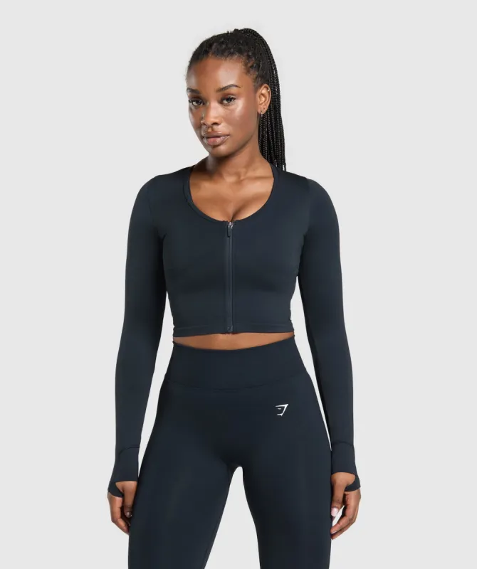 Gymshark Lift Seamless Zip Up Jacket - Midnight Blue/Black Marl sold by Gymshark