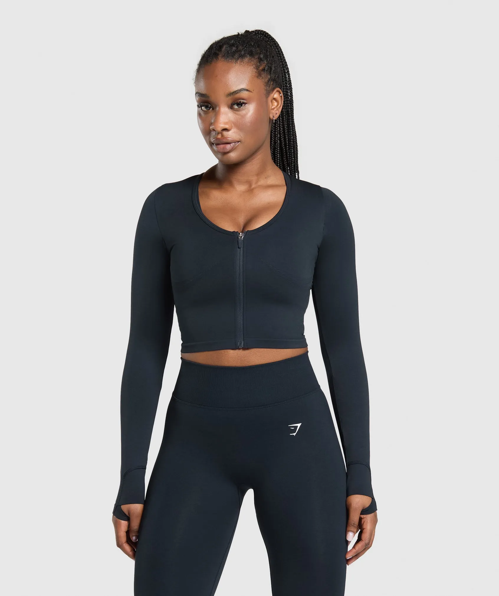 Gymshark Lift Seamless Zip Up Jacket - Midnight Blue/Black Marl sold by Gymshark