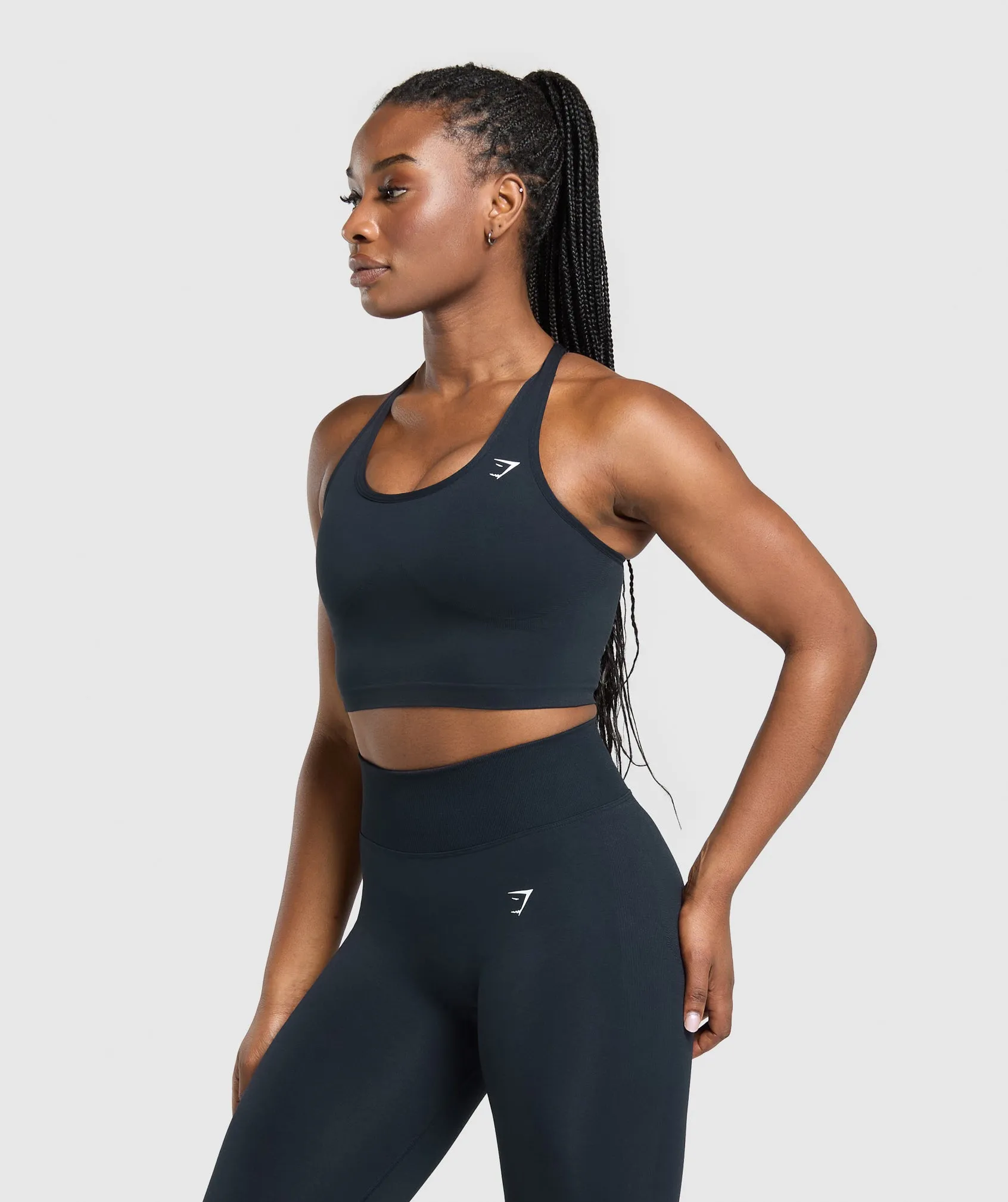 Gymshark Lift Seamless Midi Tank With Shelf - Midnight Blue/Black Marl sold by Gymshark product image thumbnail 3