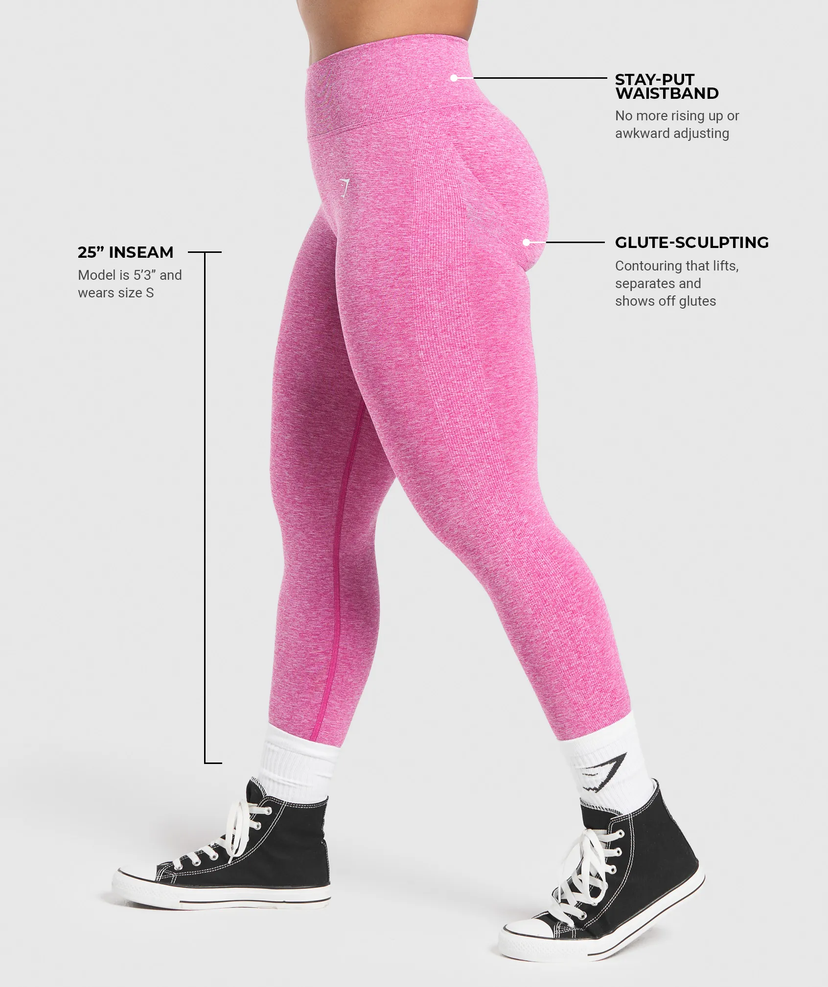 Gymshark Lift Seamless Leggings - Winning Pink/White Marl sold by Gymshark product image thumbnail 4