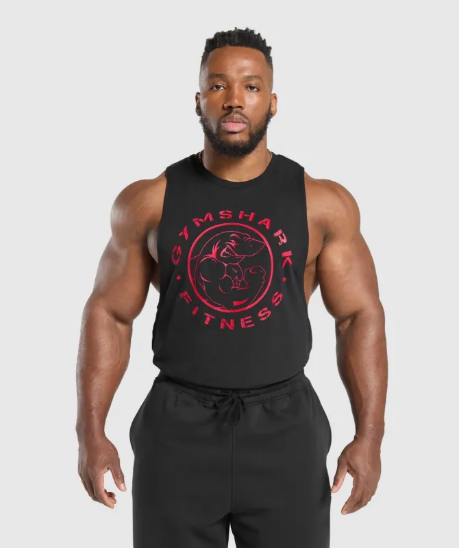 Gymshark Legacy Drop Arm Tank - Black/Conditioning Red sold by Gymshark