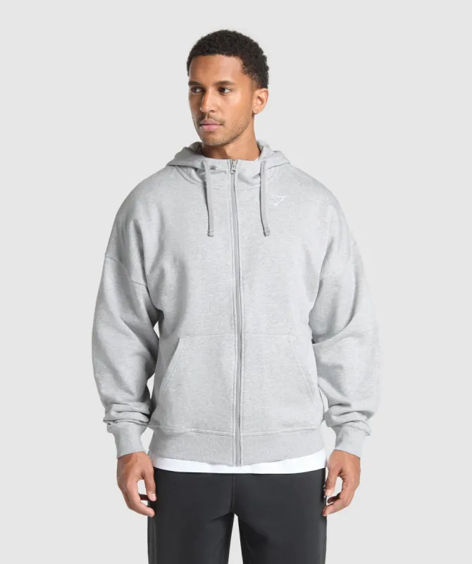 Gymshark Crest Oversized Zip Up Hoodie - Light Grey Core Marl sold by Gymshark