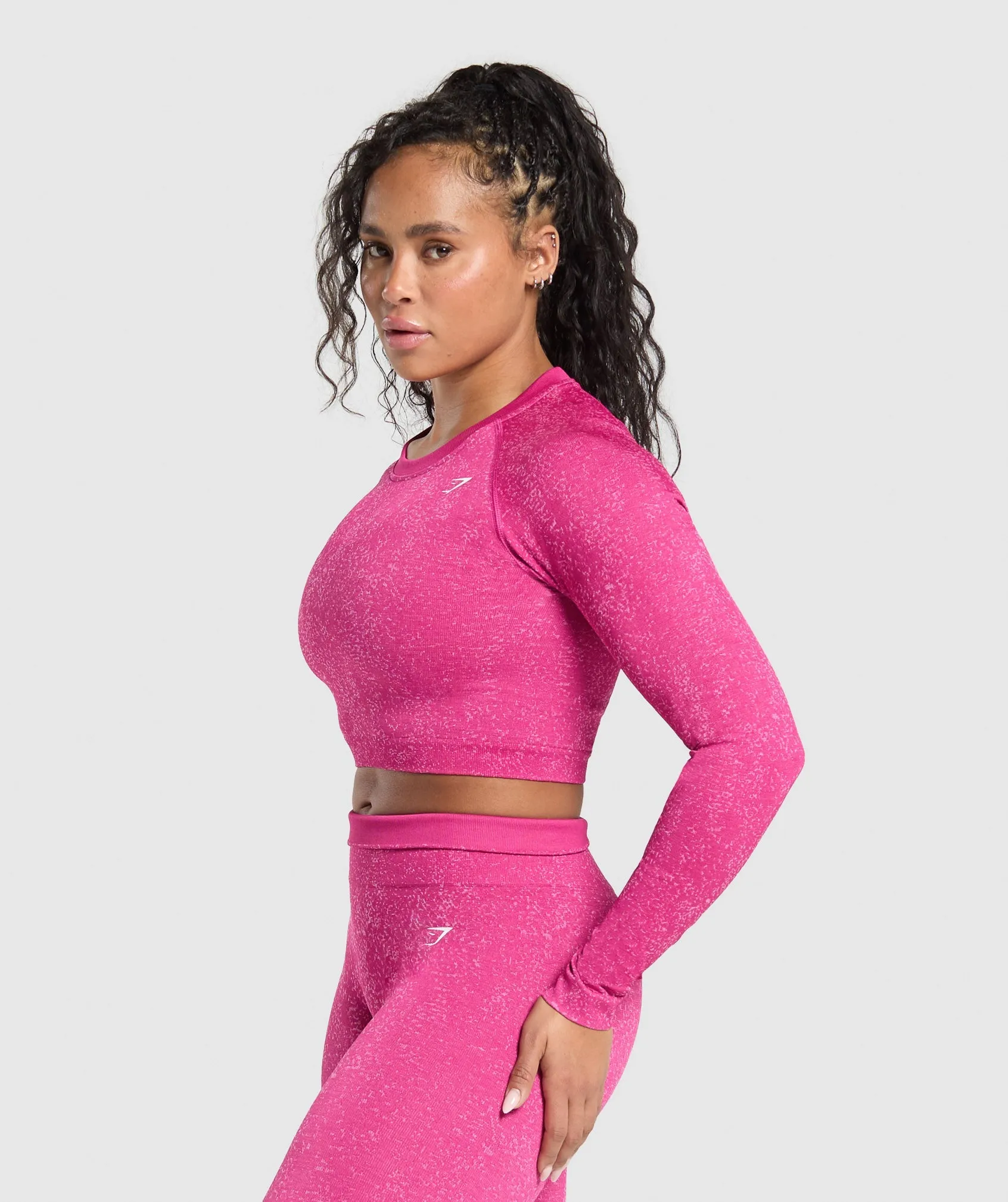 Gymshark Adapt Fleck Seamless Long Sleeve Crop Top - Winning Pink/Sour Pink sold by Gymshark product image thumbnail 3