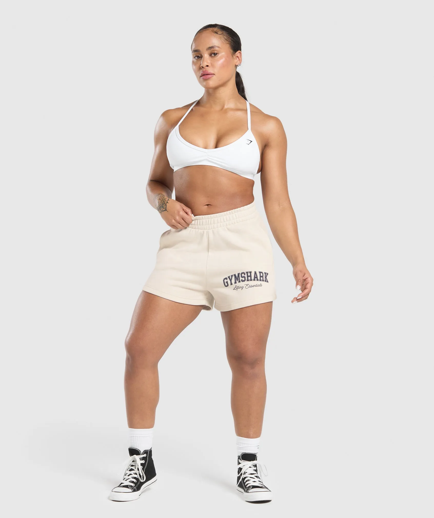 Gymshark Lifting Essentials Graphic Brushed 4' Shorts - Oat White sold by Gymshark product image thumbnail 4