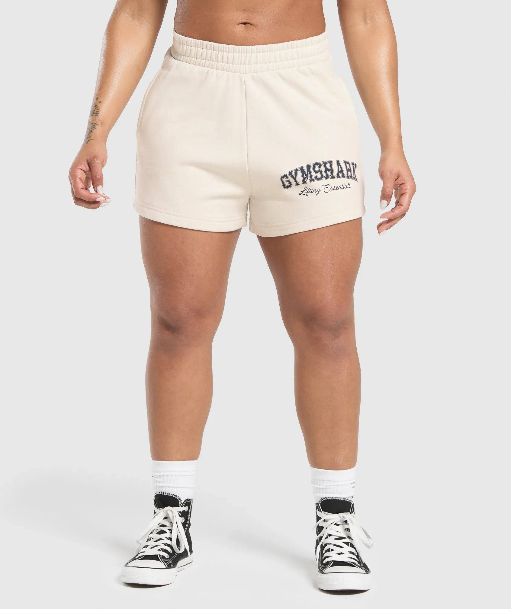 Gymshark Lifting Essentials Graphic Brushed 4' Shorts - Oat White sold by Gymshark