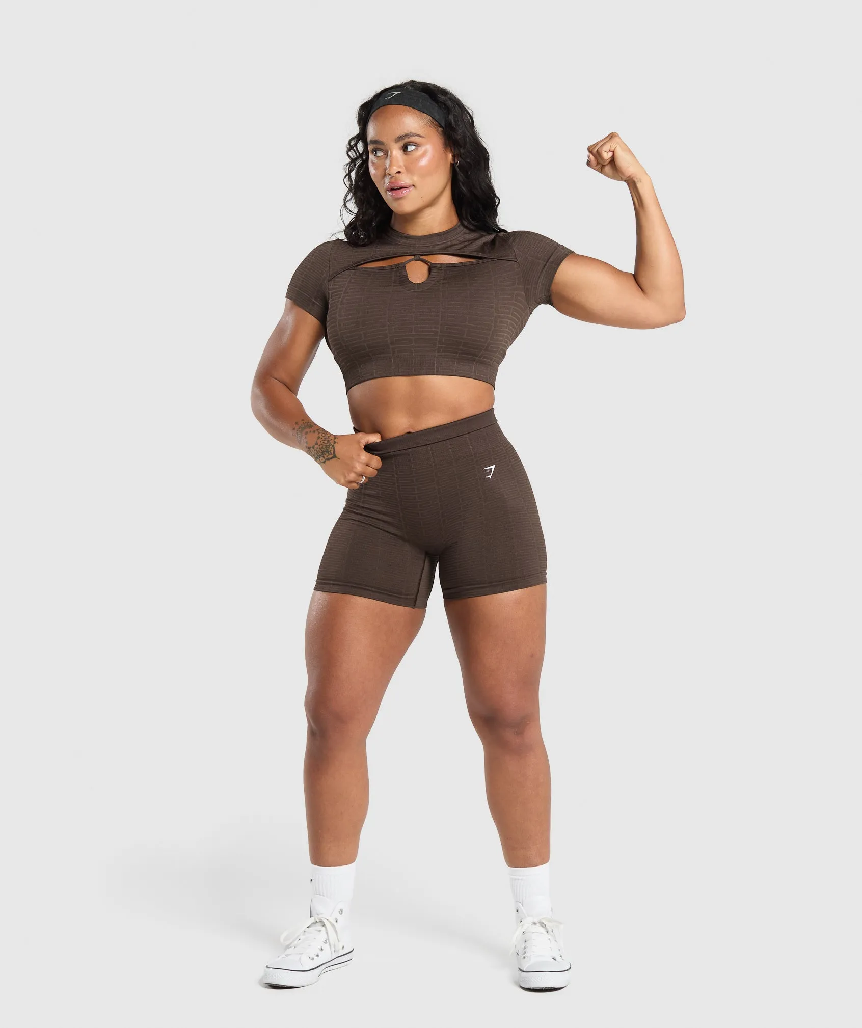 Gymshark Adapt Monogram Seamless Ruched Crop Top - Archive Brown/Soul Brown sold by Gymshark product image thumbnail 4