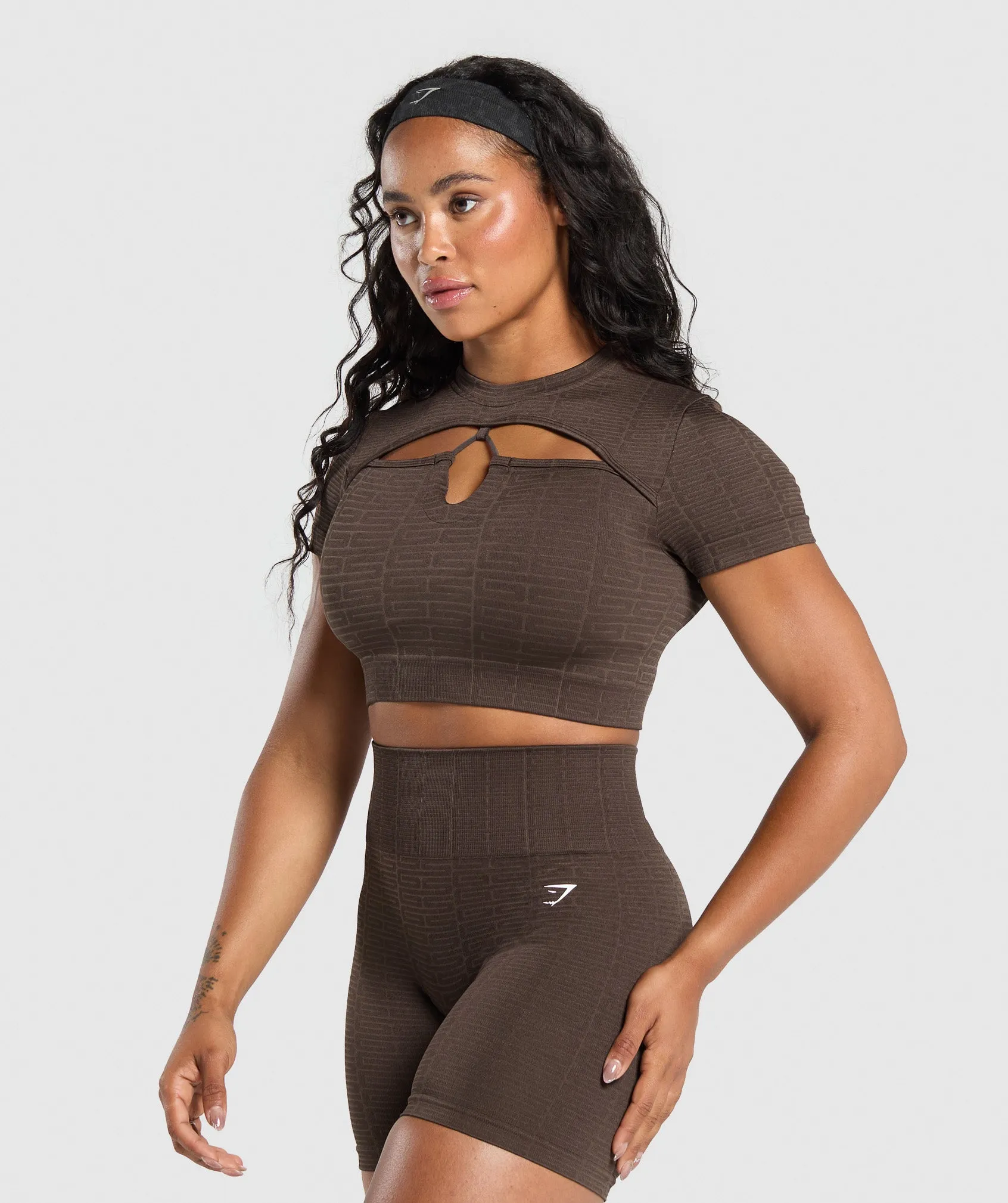 Gymshark Adapt Monogram Seamless Ruched Crop Top - Archive Brown/Soul Brown sold by Gymshark product image thumbnail 3