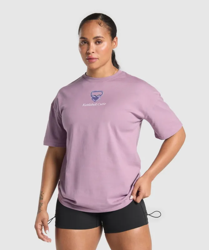 Gymshark Kettlebell Cutie Oversized T-Shirt - Soft Purple sold by Gymshark