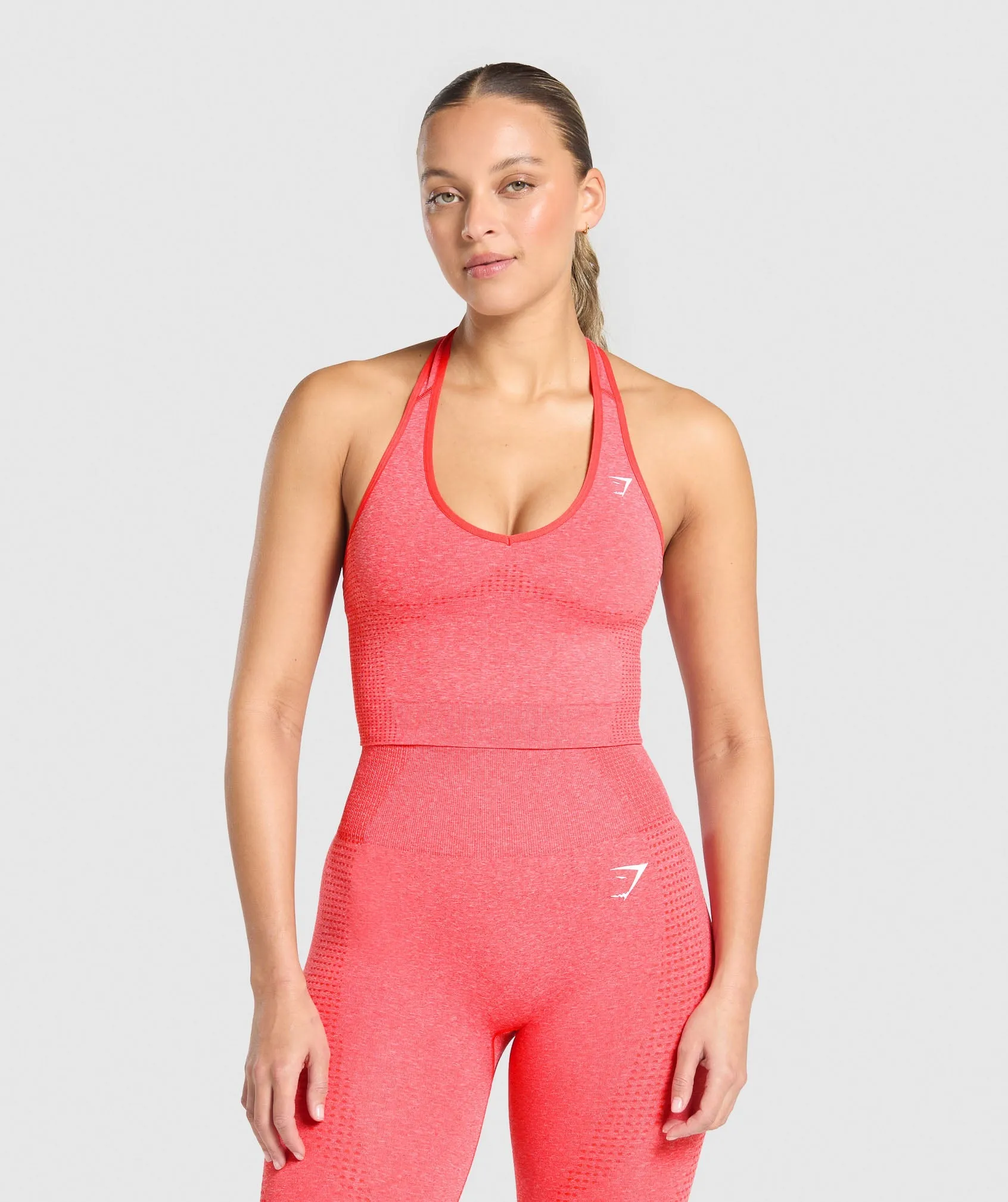 Gymshark Vital Halter Neck Tank With Shelf - Coral Red Marl sold by Gymshark