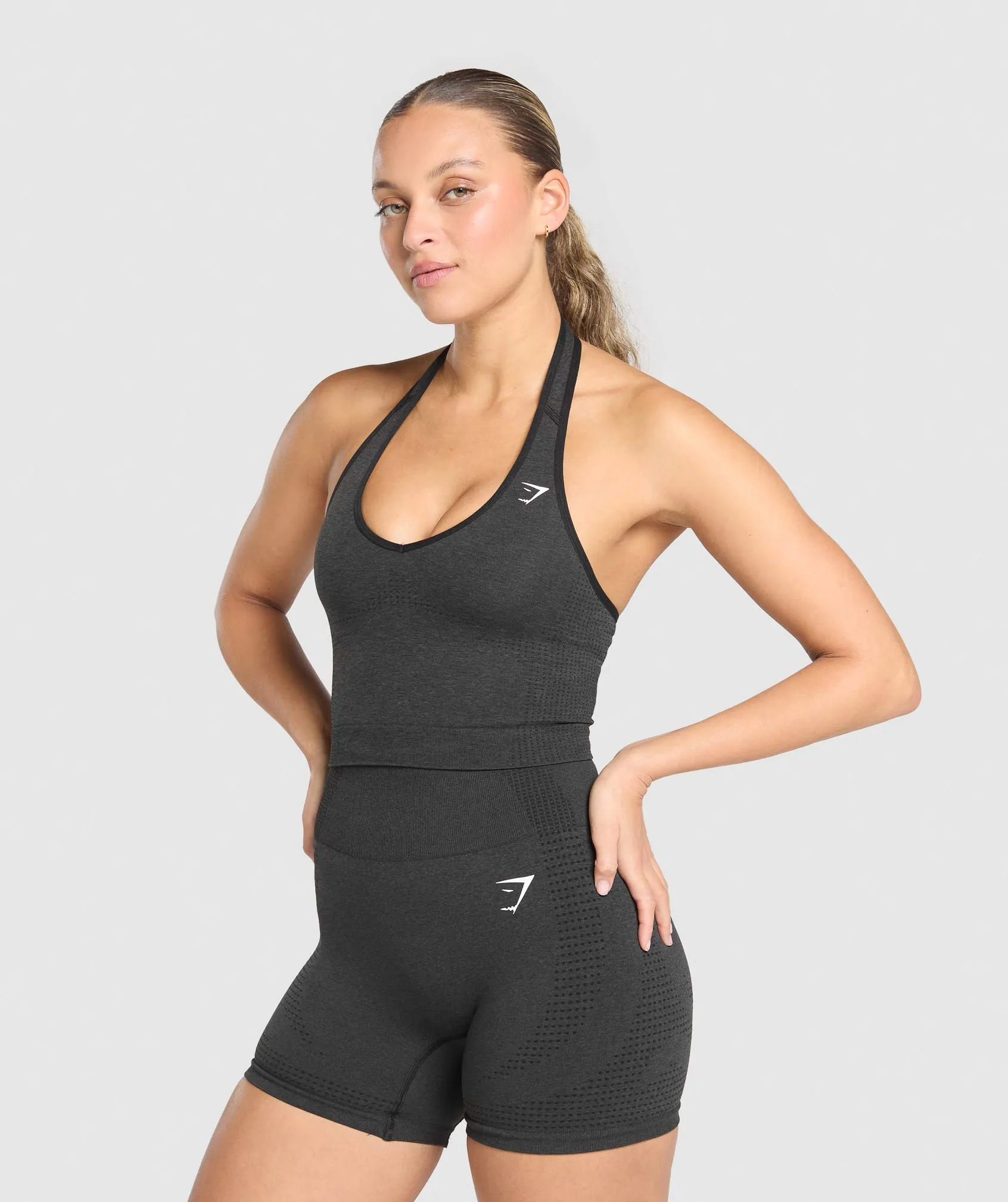 Gymshark Vital Halter Neck Tank With Shelf - Black Marl sold by Gymshark product image thumbnail 3