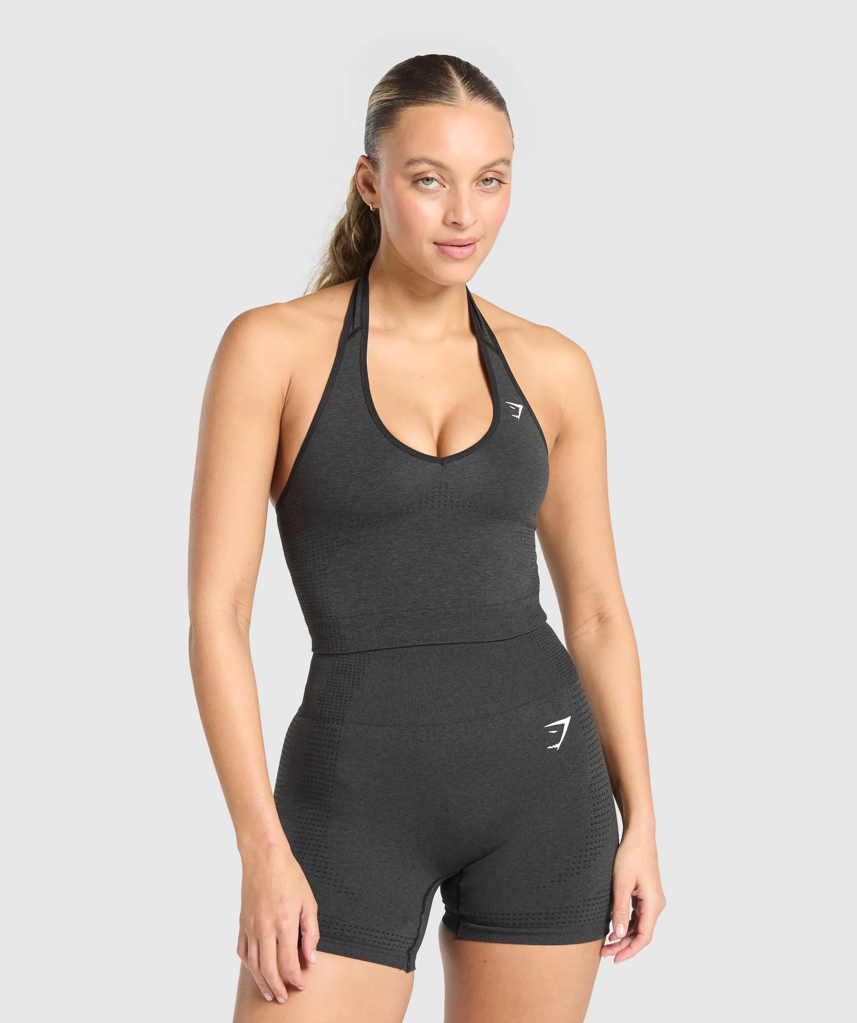 Gymshark Vital Halter Neck Tank With Shelf - Black Marl sold by Gymshark