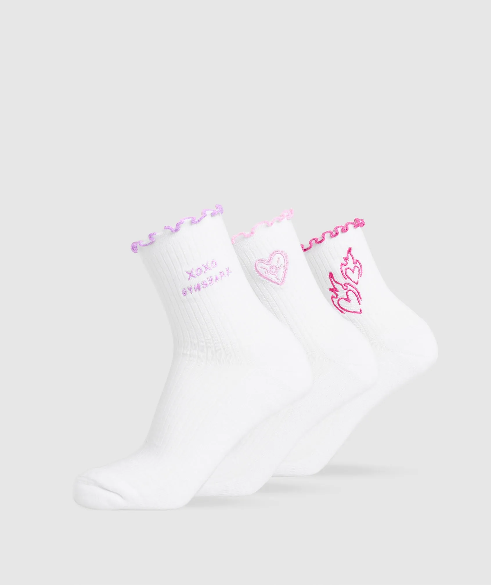Gymshark Frill Midi Sock 3pk - White/Sour Pink/Active Purple/Winning Pink sold by Gymshark