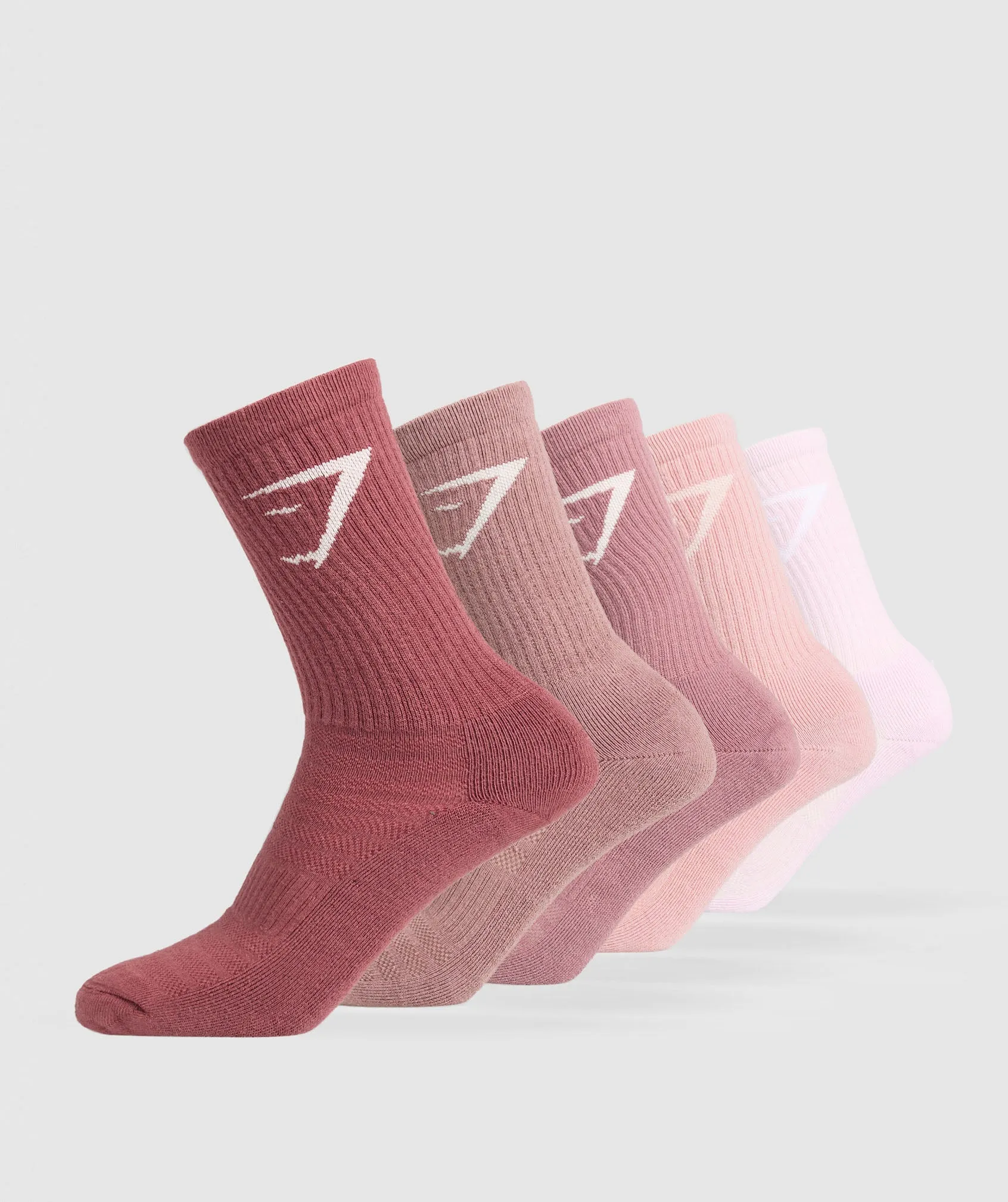Gymshark Crew Socks 5pk - Washed Berry Pink/Chestnut Pink/Calm Pink/Lift Pink/Ice Pink sold by Gymshark