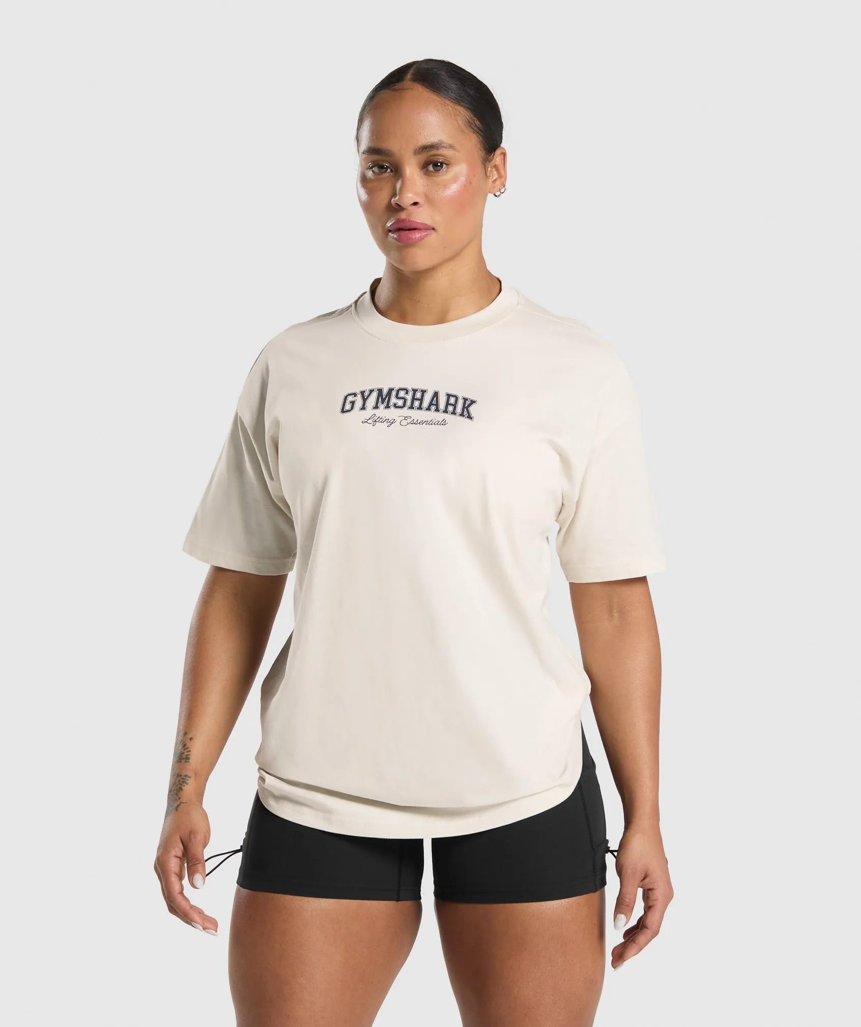 Gymshark Lifting Essentials Graphic Oversized T-Shirt - Oat White sold by Gymshark