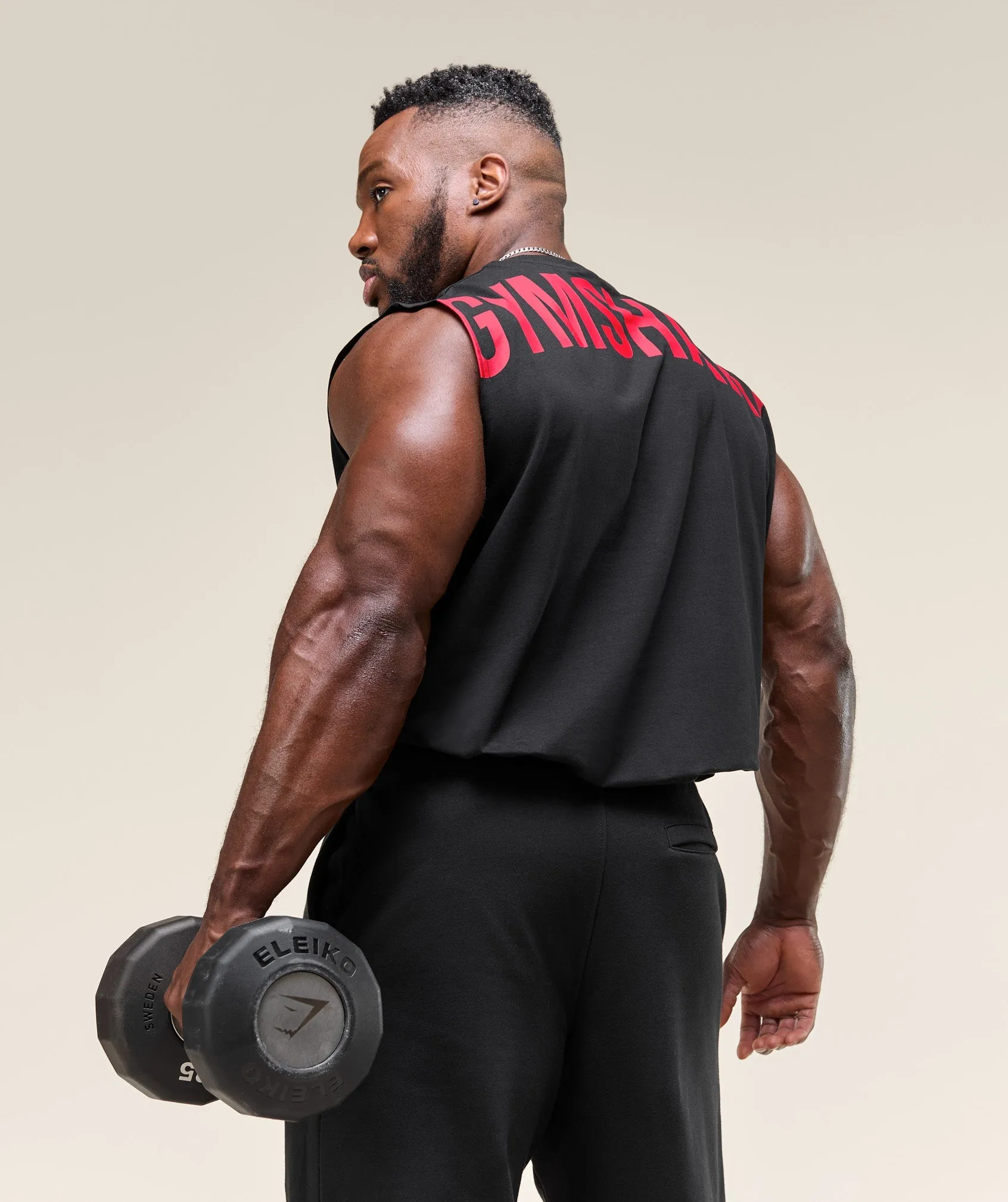 Gymshark Power Cut Off Tank - Black/Conditioning Red sold by Gymshark
