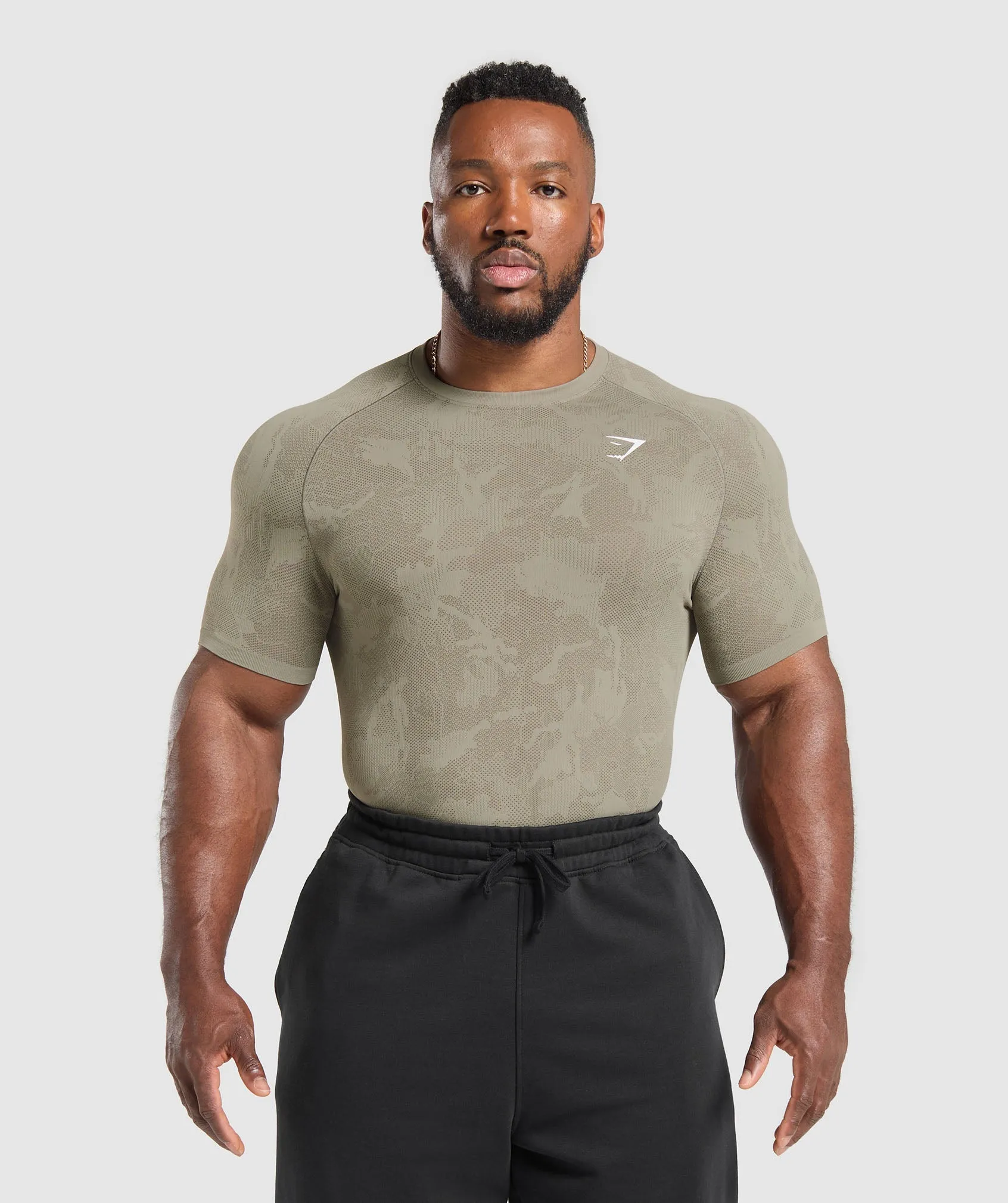 Gymshark Geo Seamless T-Shirt - Linen Brown/Camo Brown sold by Gymshark