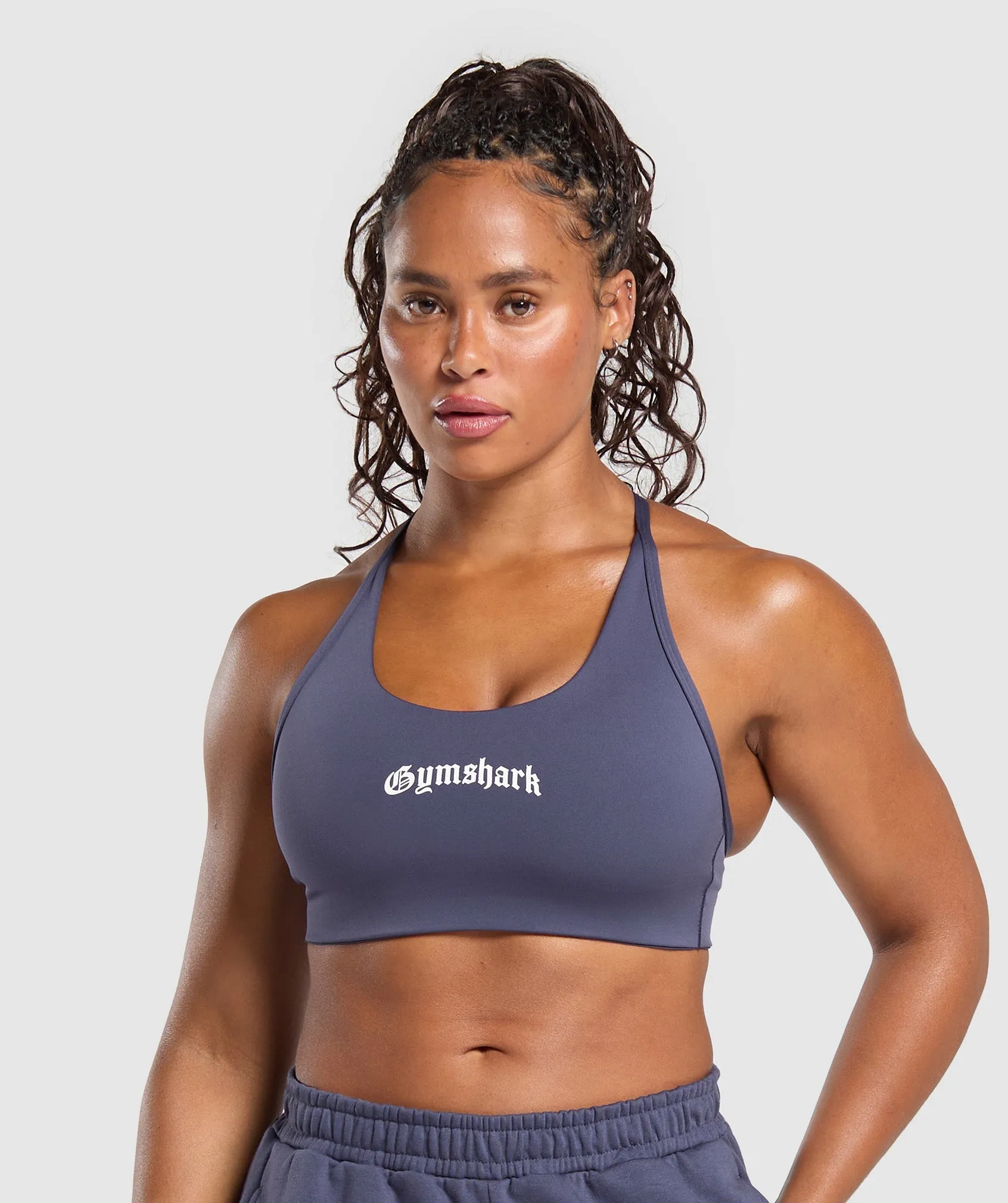 Gymshark Strength Department Graphic Sports Bra - Weighted Purple sold by Gymshark